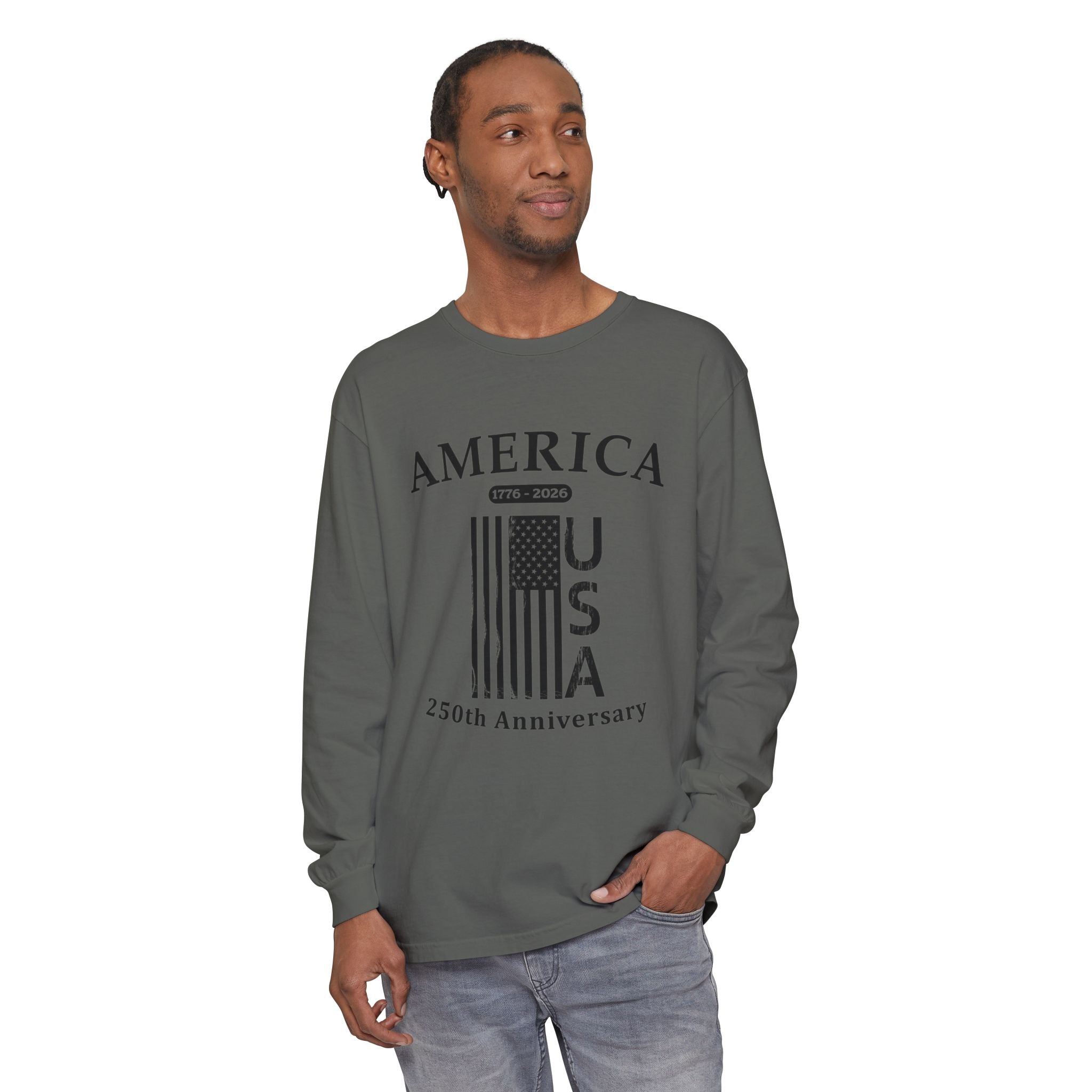 America 1776 Distressed Flag Long Sleeve Tee