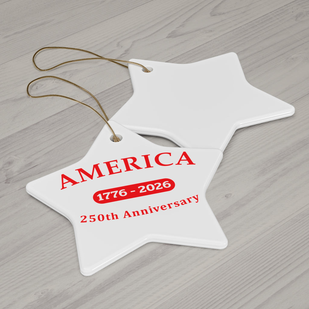 America 1776–2026 250th Anniversary Ceramic White Star Ornament