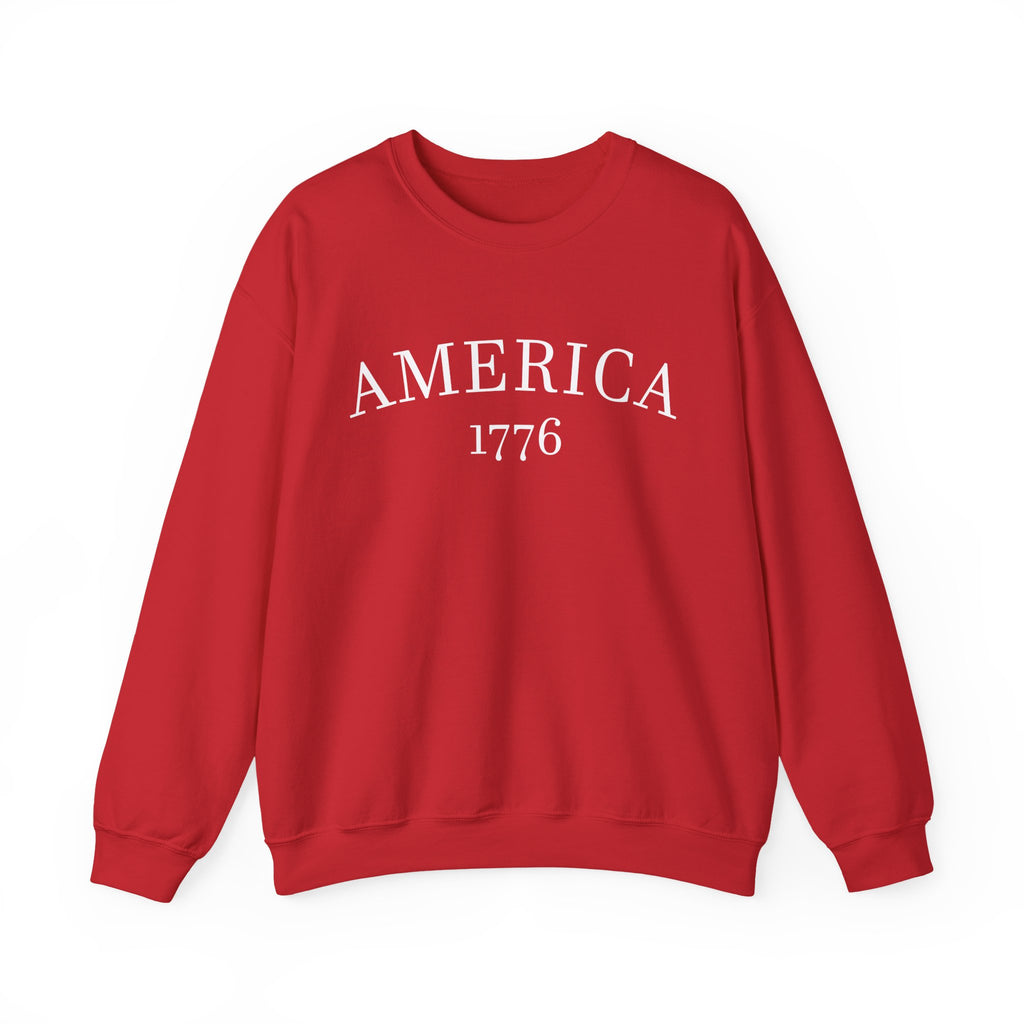 America 1776 Sweatshirt — Patriotic Red Crewneck