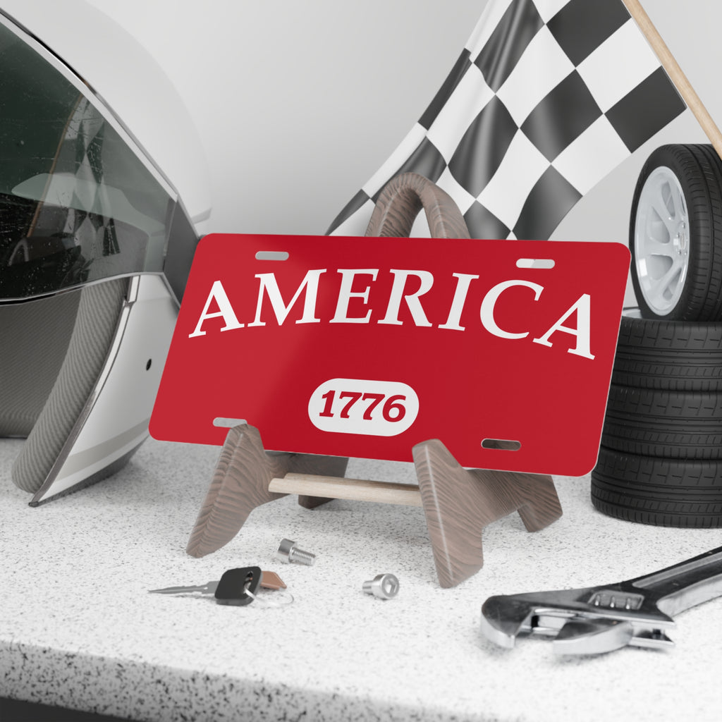 America 1776 Vanity Plate — Patriotic Red License Plate