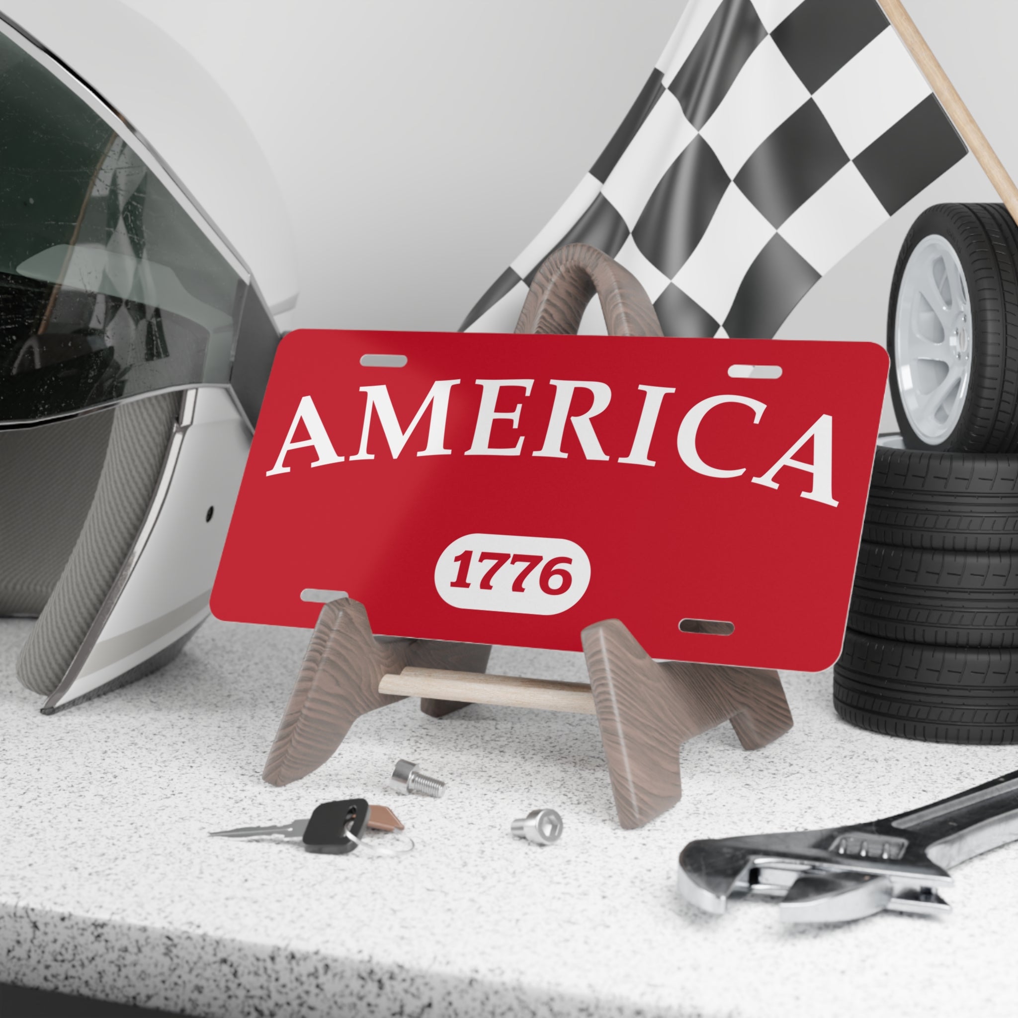 America 1776 Vanity Plate — Patriotic Red License Plate