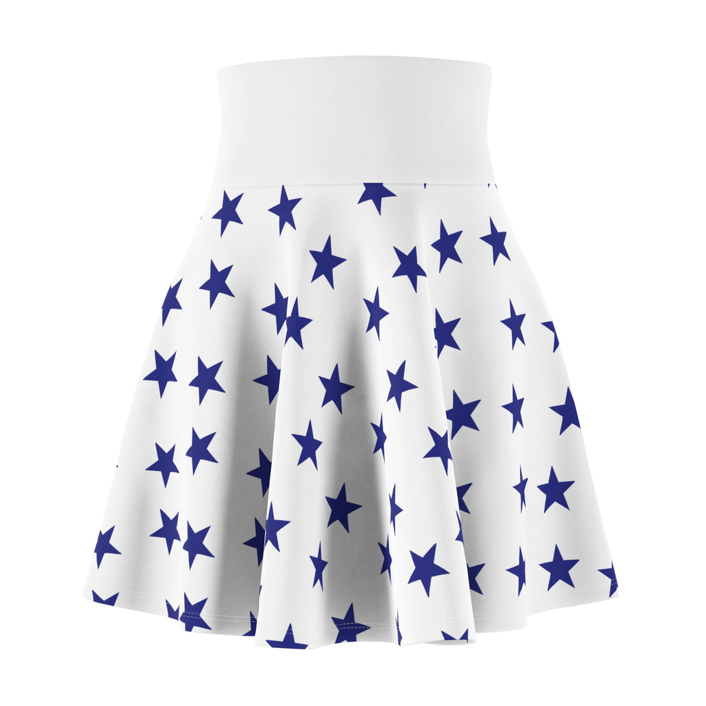 Star Print Skater Skirt — Navy Stars on White, Flared A-Line Casual Skirt