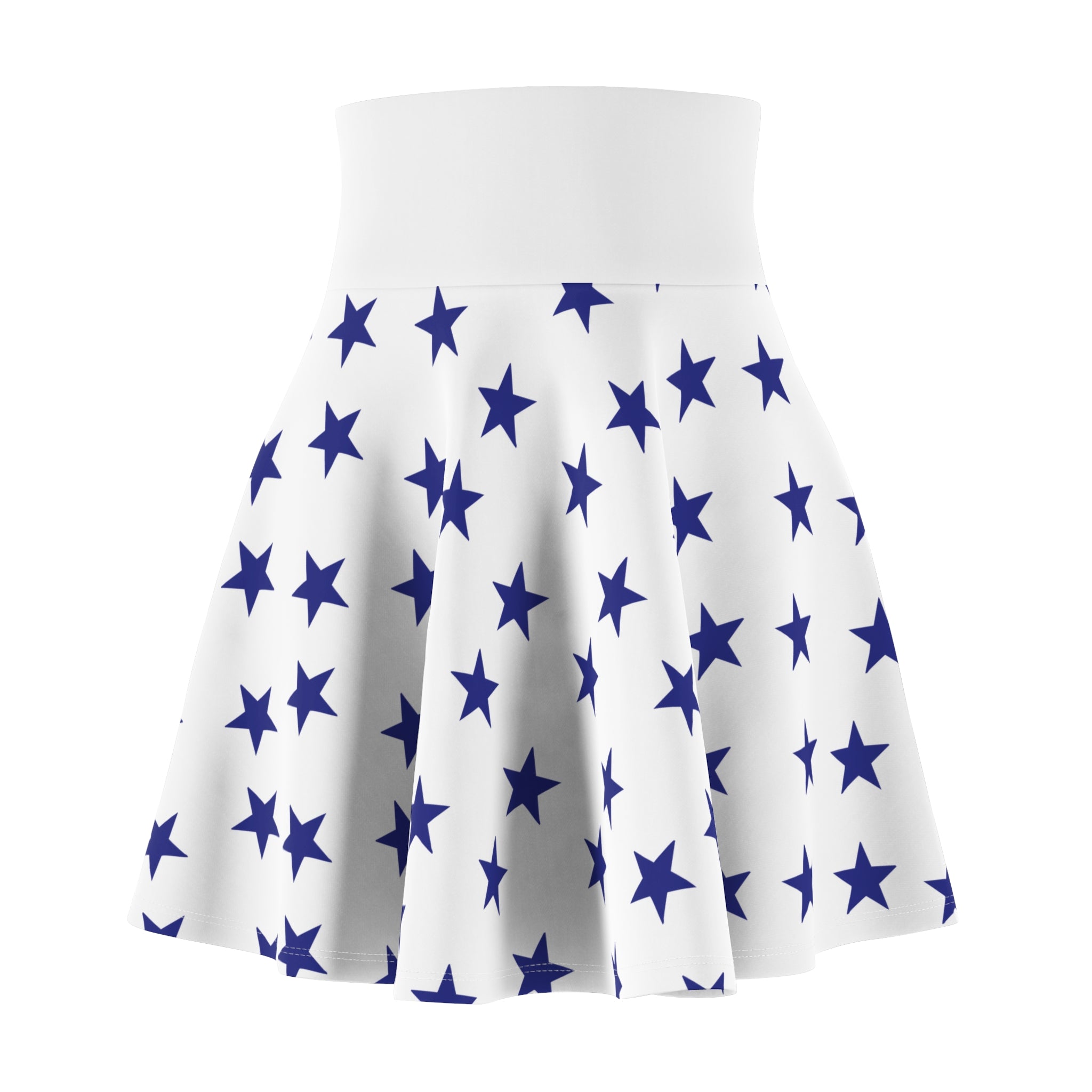 Star Print Skater Skirt — Navy Stars on White, Flared A-Line Casual Skirt