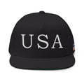 USA Embroidered Dark Color Flat Bill Cap — Patriotic Snapback Hat for 4th of July & Everyday Wear