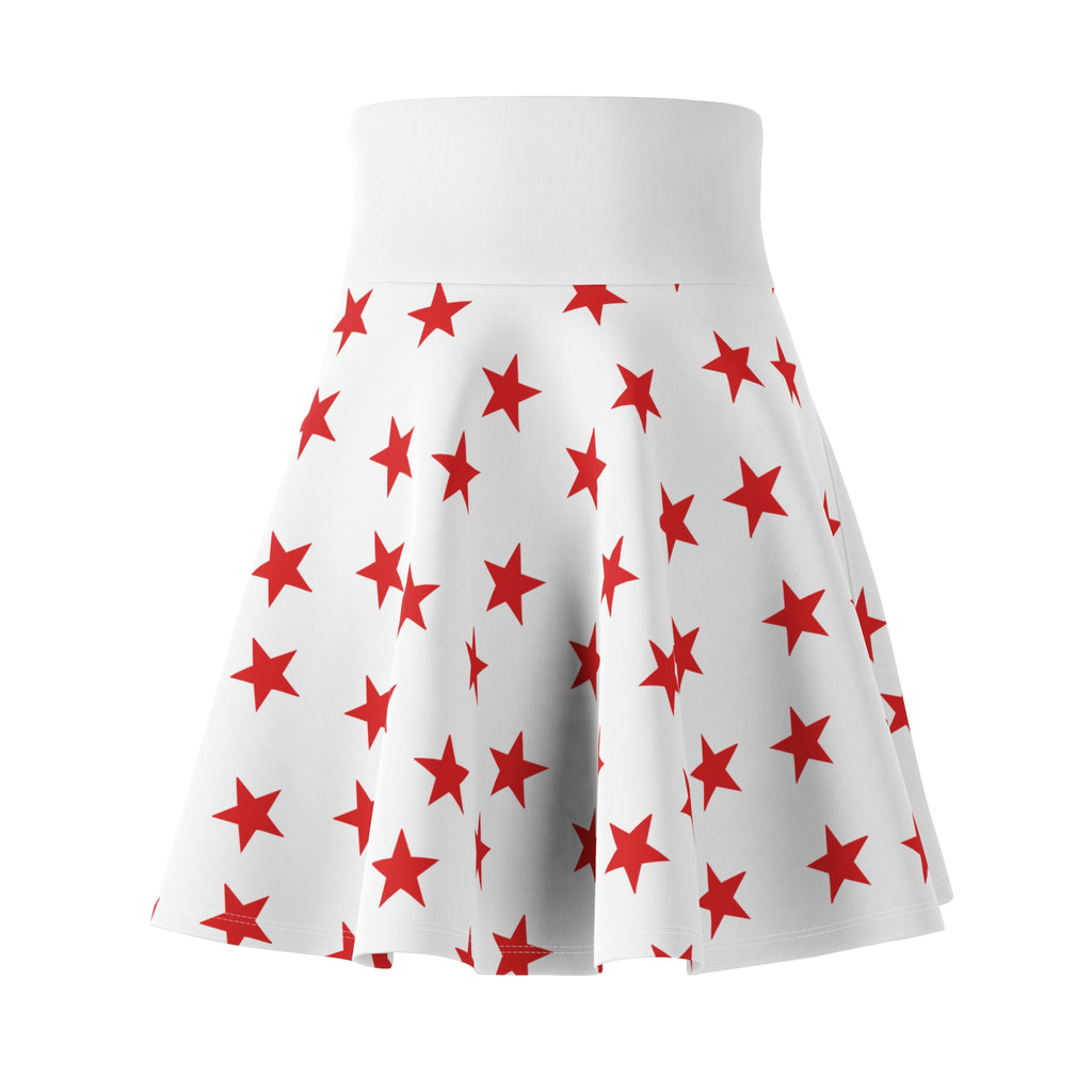 Red Star Print Skater Skirt — Retro Patriotic AOP Women's Mini