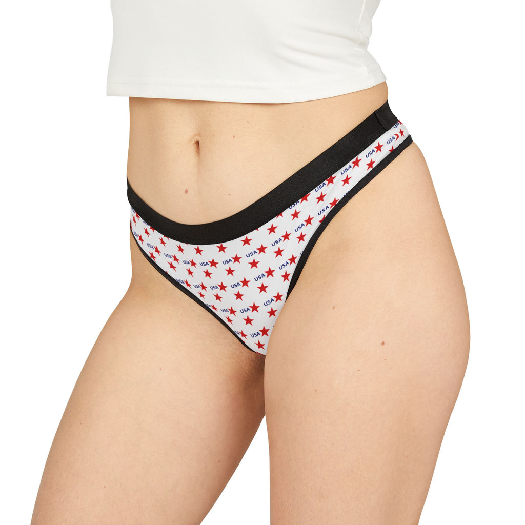 USA Star Print Women's Thong - Patriotic Red & Blue Cotton Blend