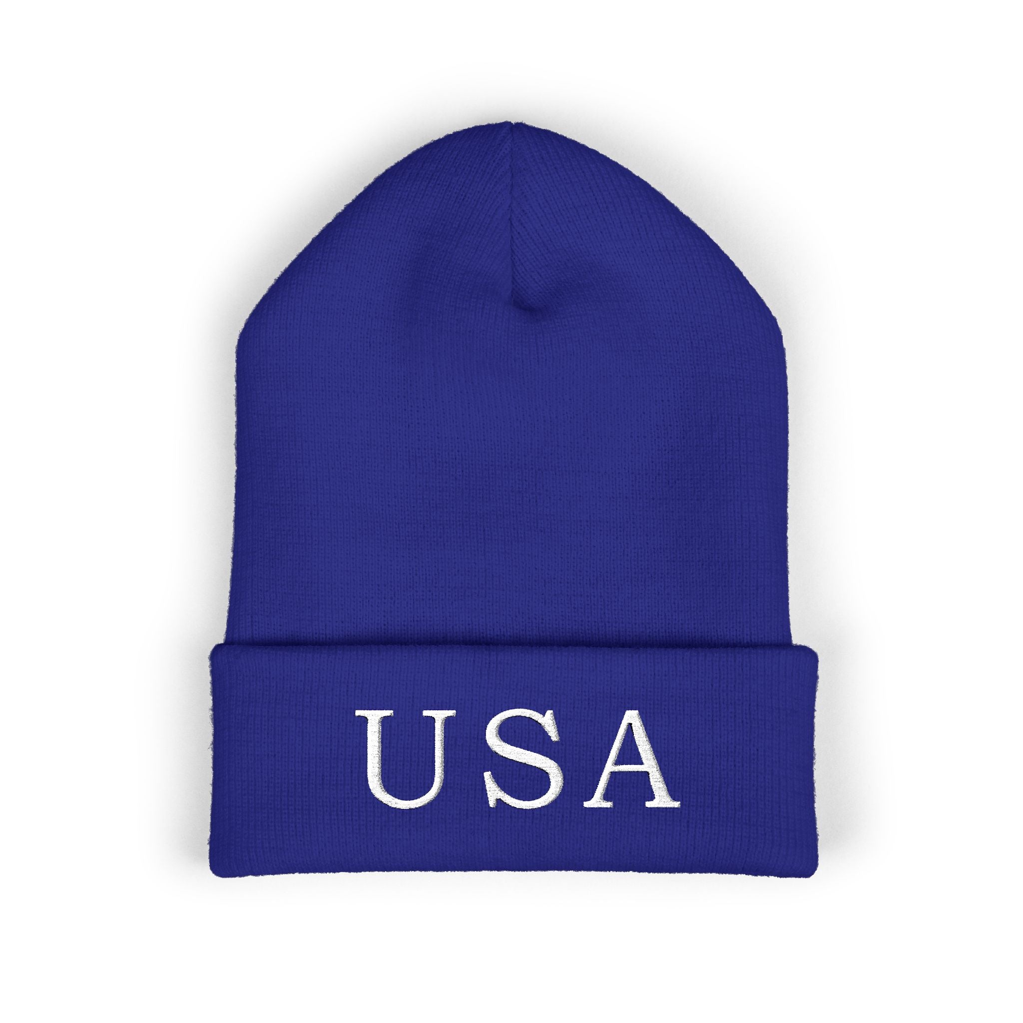 USA Embroidered Dark Color Cuffed Beanie — Patriotic Knit Hat