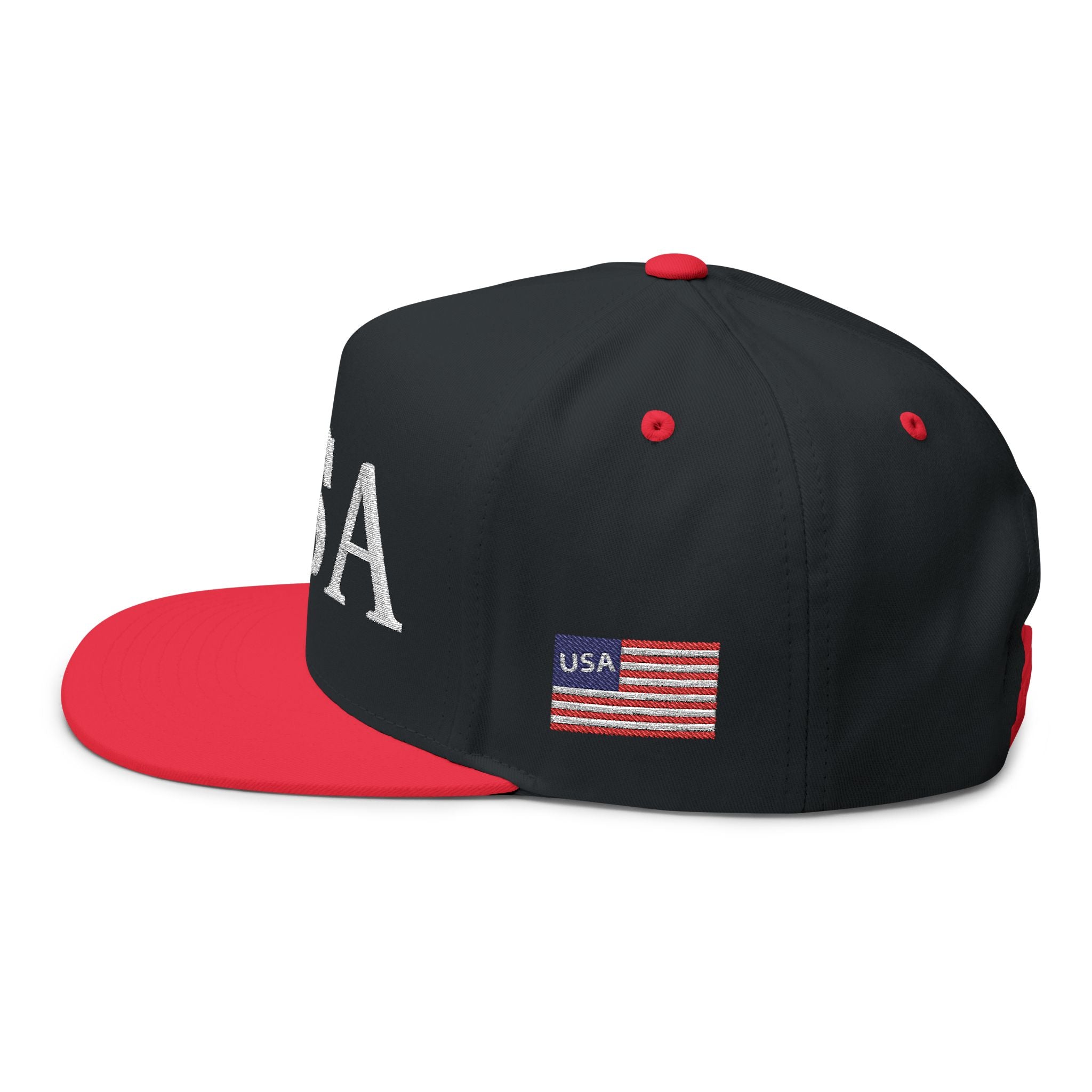 USA Embroidered Dark Color Flat Bill Cap — Patriotic Snapback Hat for 4th of July & Everyday Wear