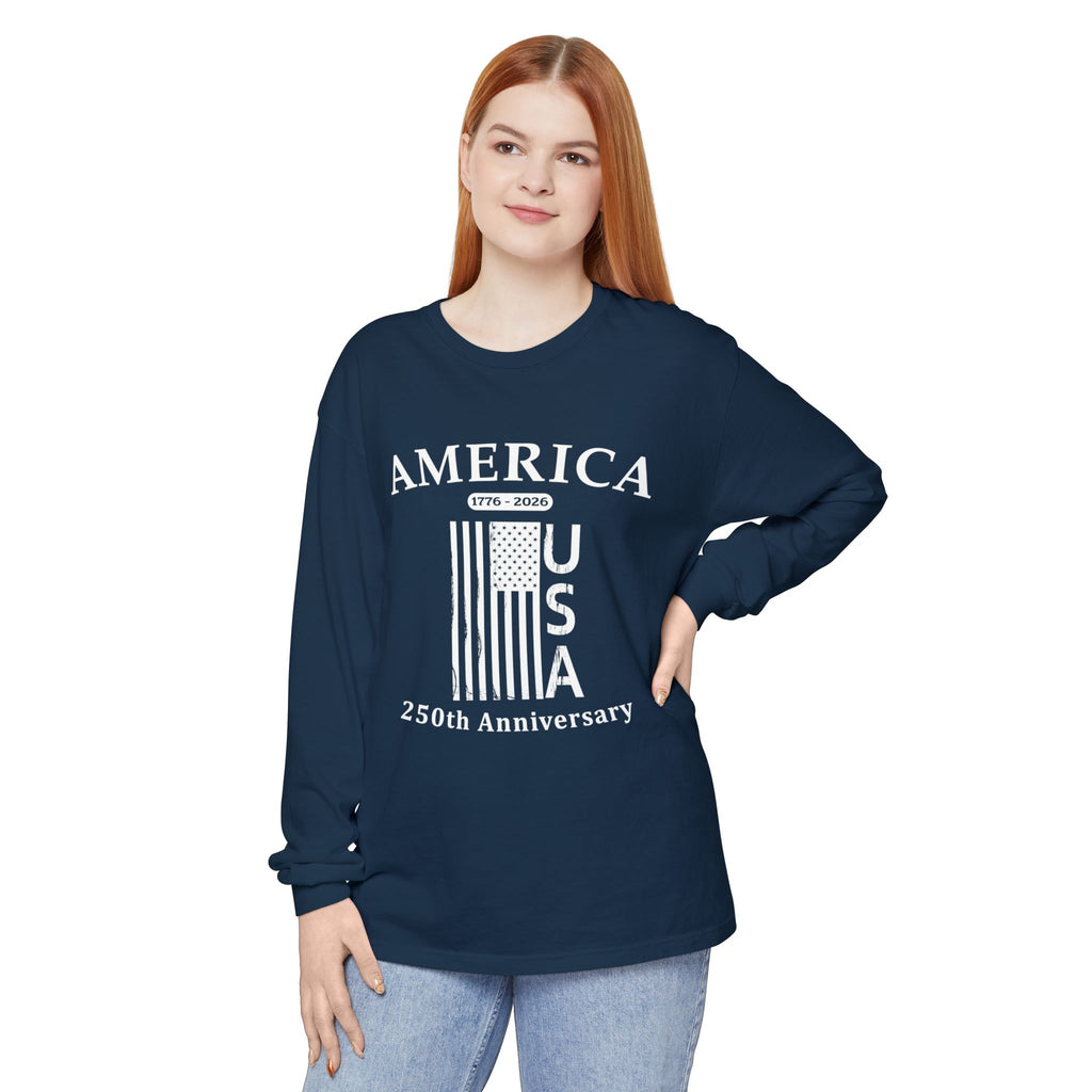 America 1776 Distressed Flag Long Sleeve Tee