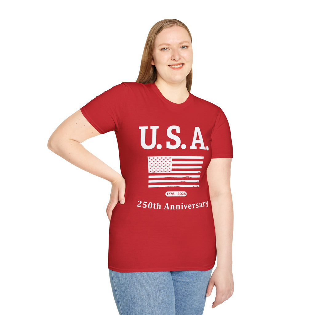 USA 250th Anniversary Soft Style T-Shirt — Patriotic American Flag Tee