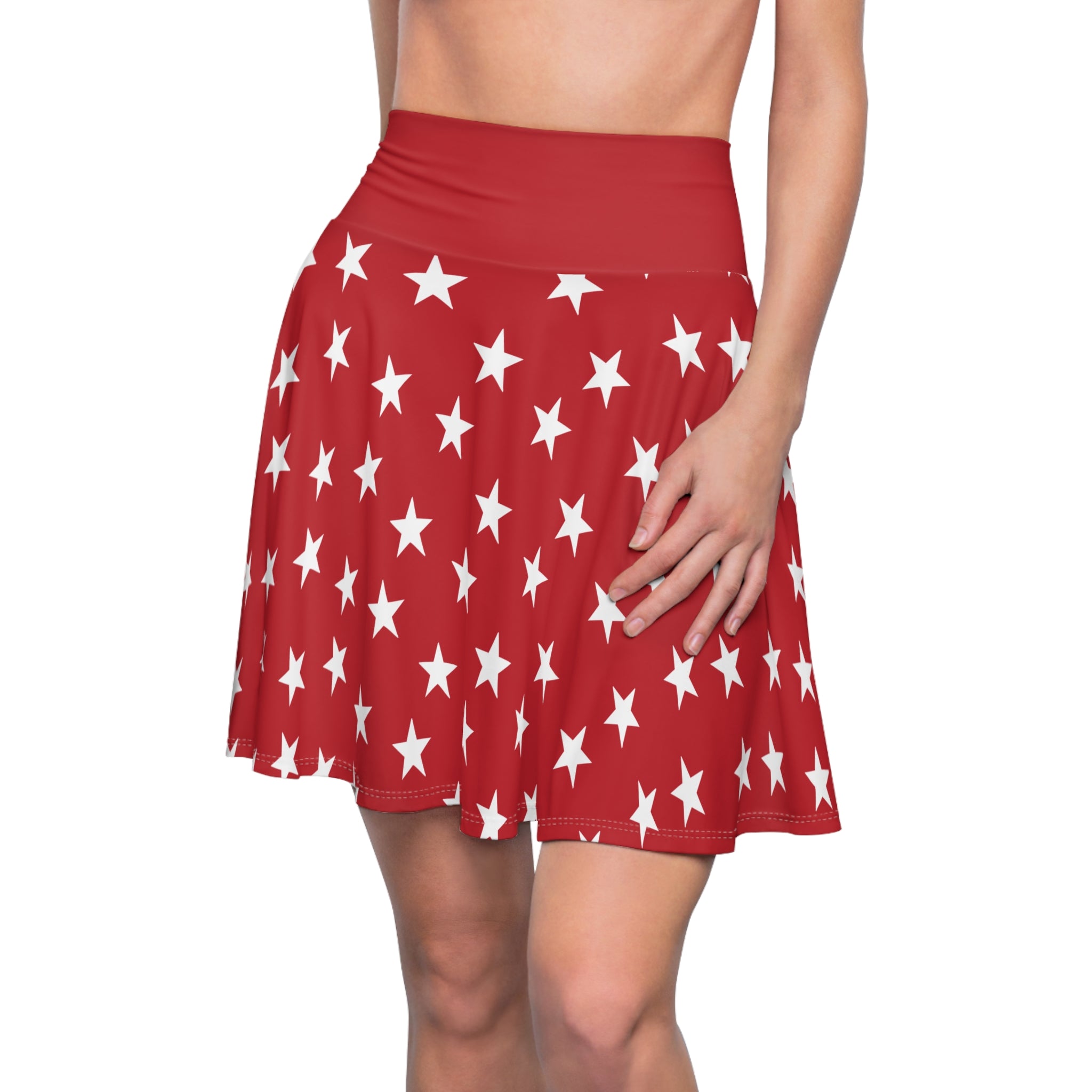 Red Star Skater Skirt — Patriotic White Stars AOP