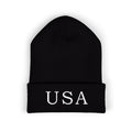 USA Embroidered Dark Color Cuffed Beanie — Patriotic Knit Hat