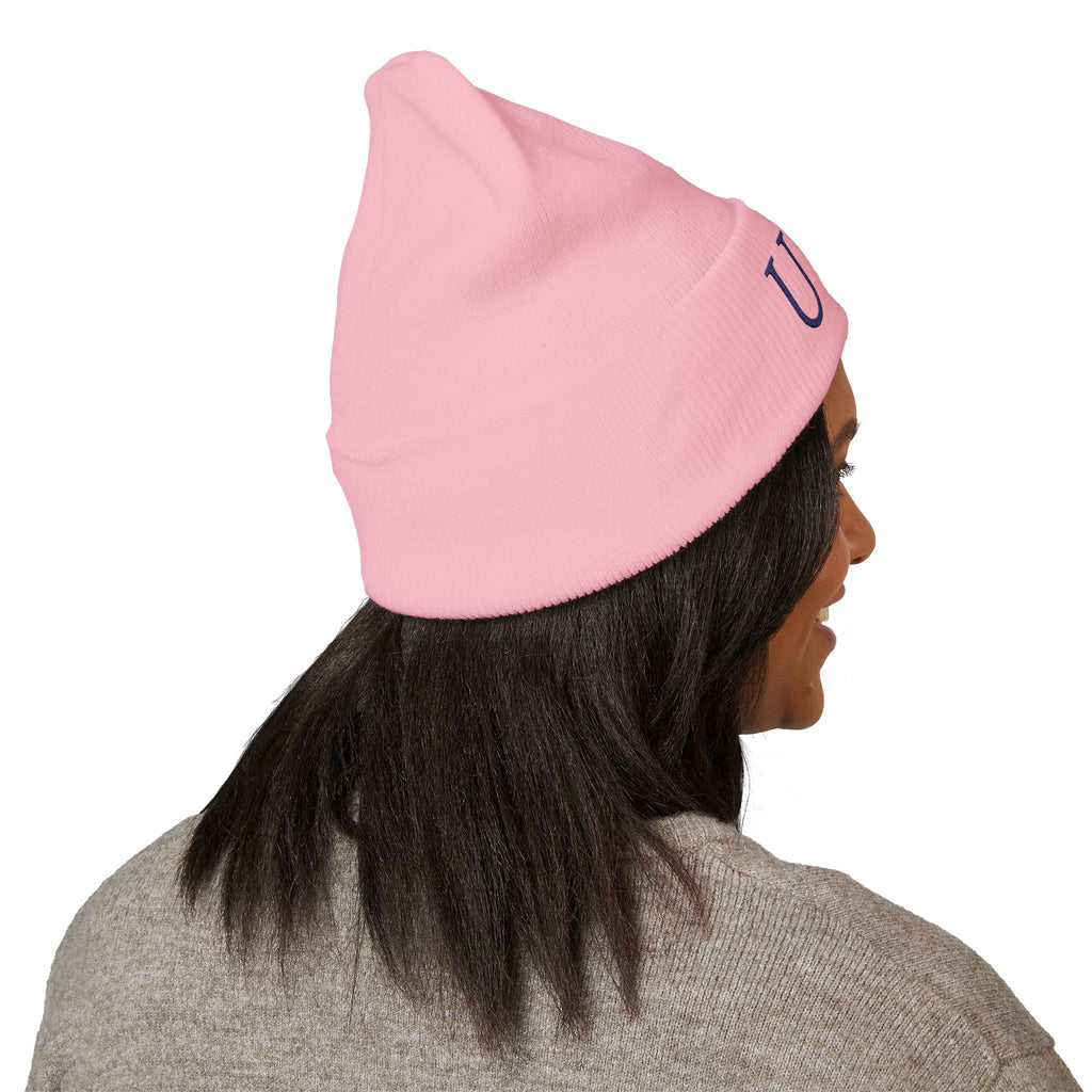 USA Embroidered Light Color Beanie - Classic Cuffed Knit Winter Hat