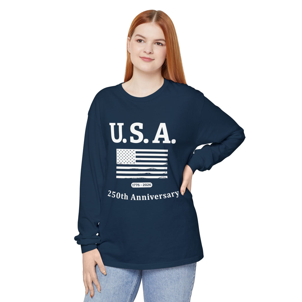U.S.A. 1776-2026 Distressed Flag Long Sleeve T-Shirt