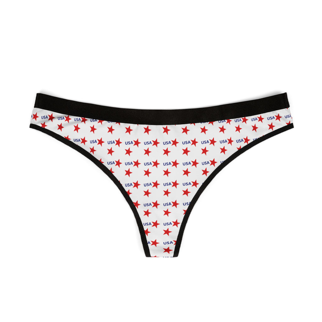 USA Star Print Women's Thong - Patriotic Red & Blue Cotton Blend