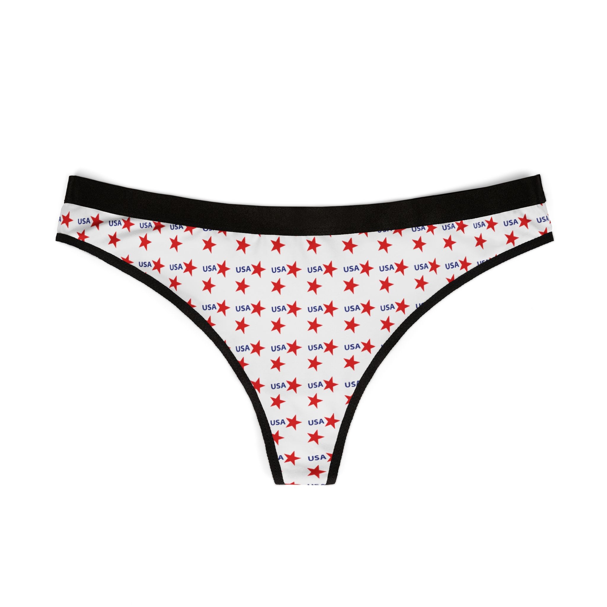USA Star Print Women's Thong - Patriotic Red & Blue Cotton Blend