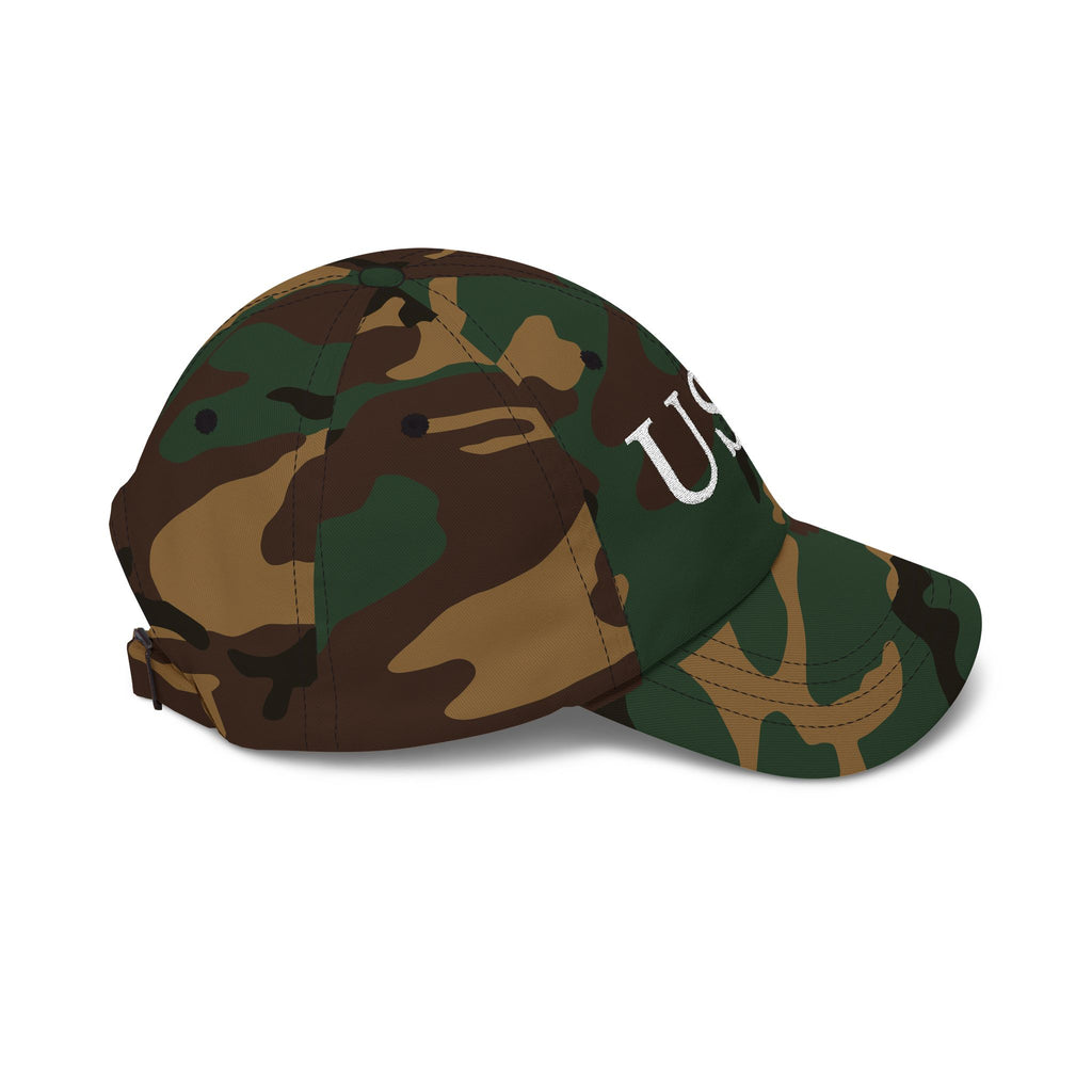 USA Dark Colors Dad Cap - Military Camouflage Baseball Hat with USA Embroidered Text