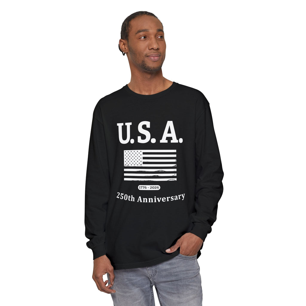 U.S.A. 1776-2026 Distressed Flag Long Sleeve T-Shirt