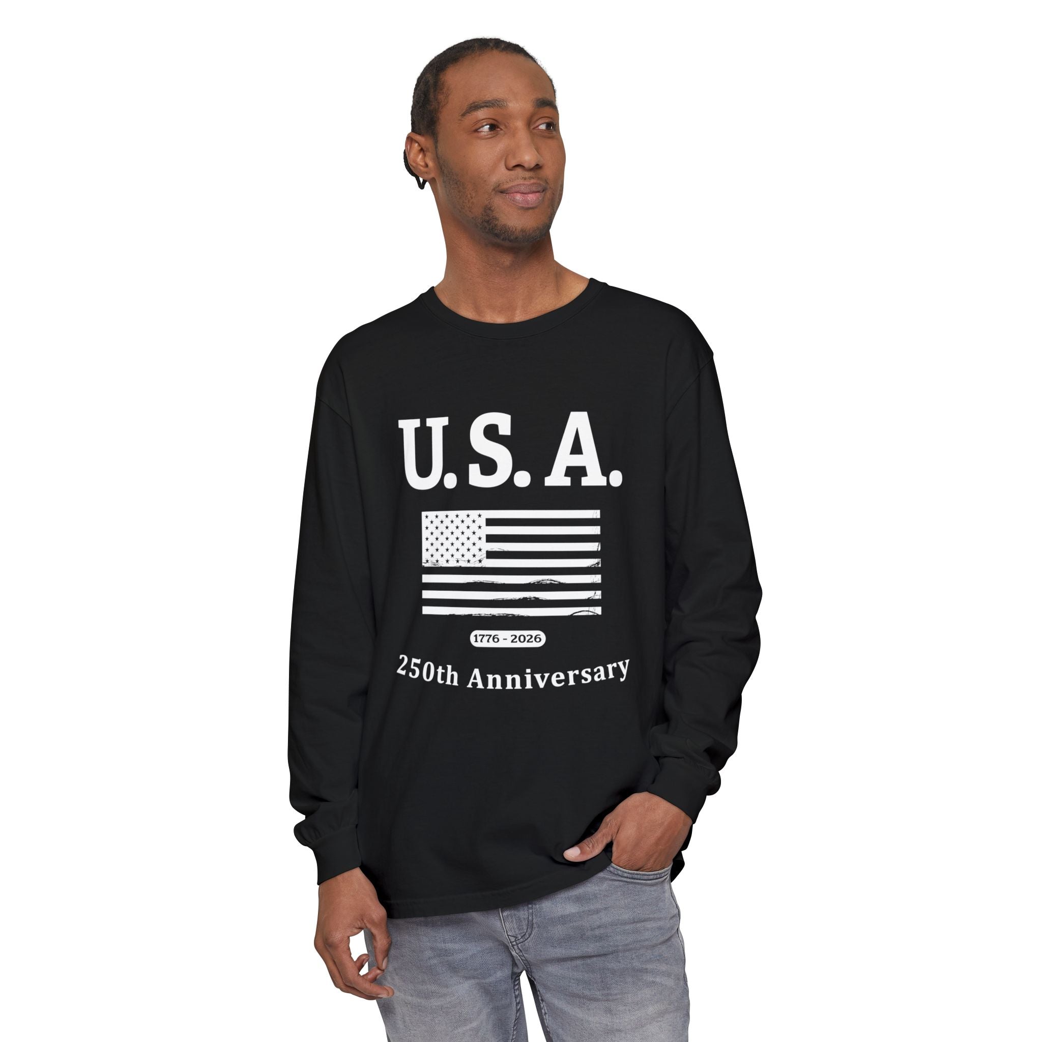 U.S.A. 1776-2026 Distressed Flag Long Sleeve T-Shirt