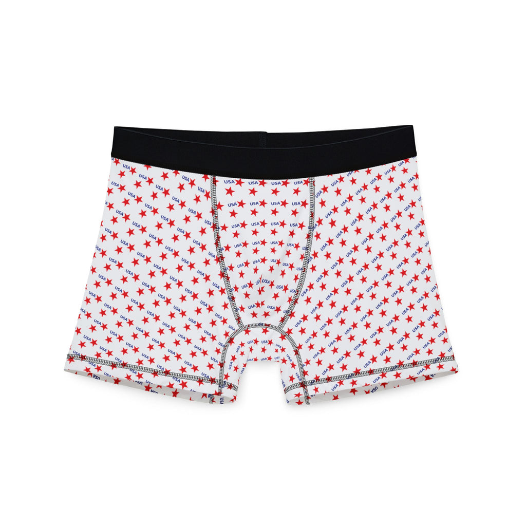 Red Star Pattern Boxer Briefs — Men’s All-Over Print Patriotic Underwear