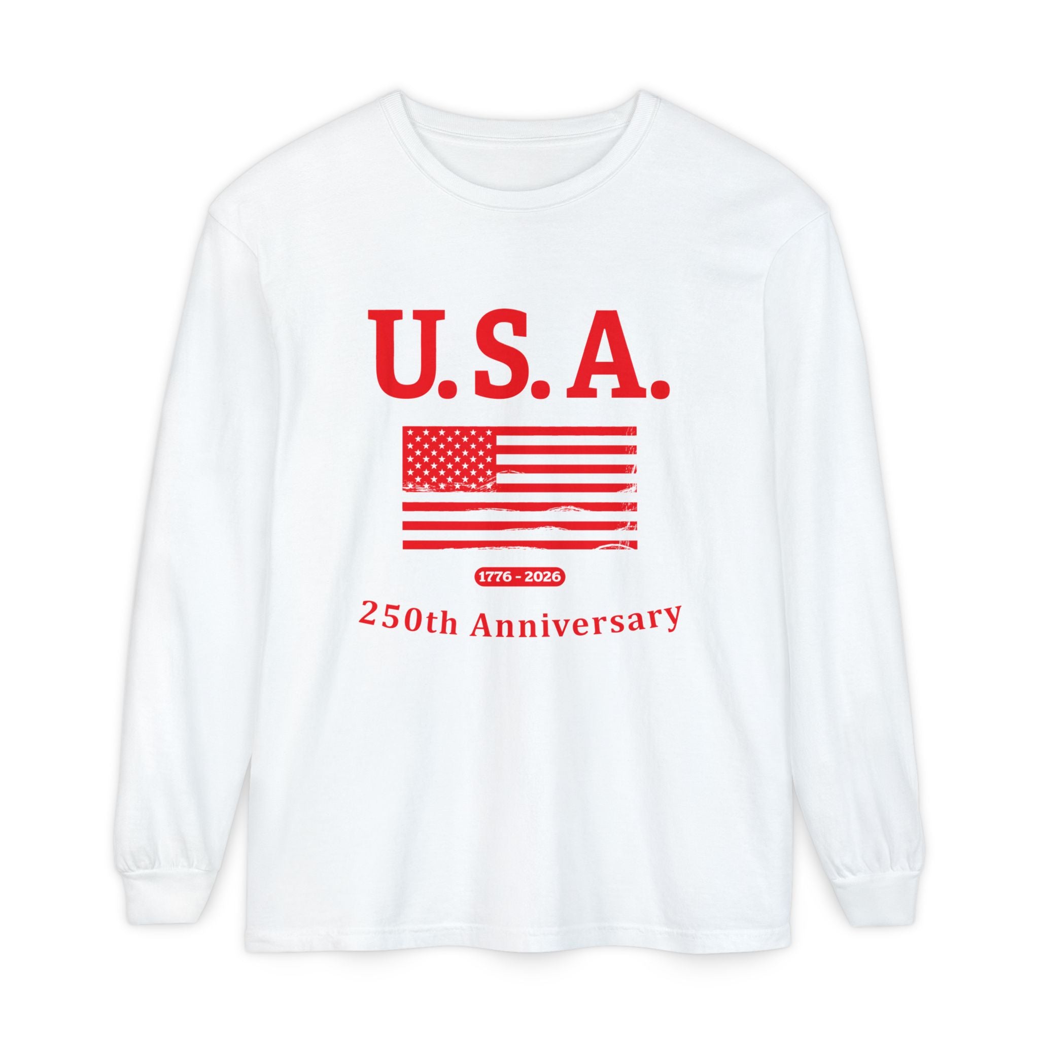 U.S.A. 1776-2026 Distressed Flag Long Sleeve T-Shirt