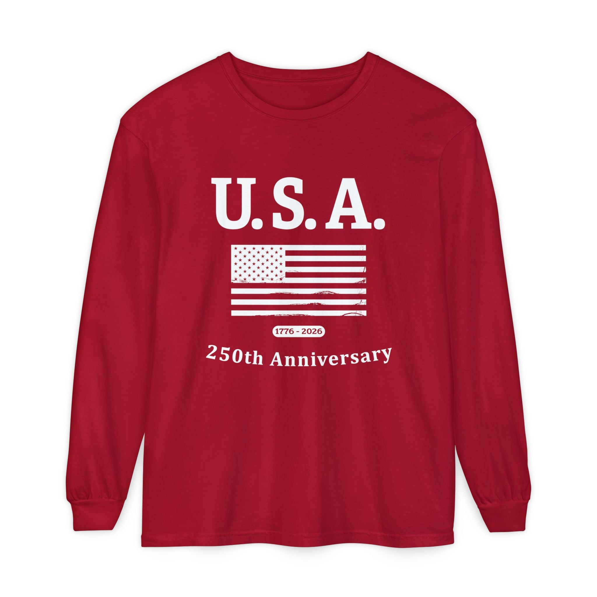 U.S.A. 1776-2026 Distressed Flag Long Sleeve T-Shirt
