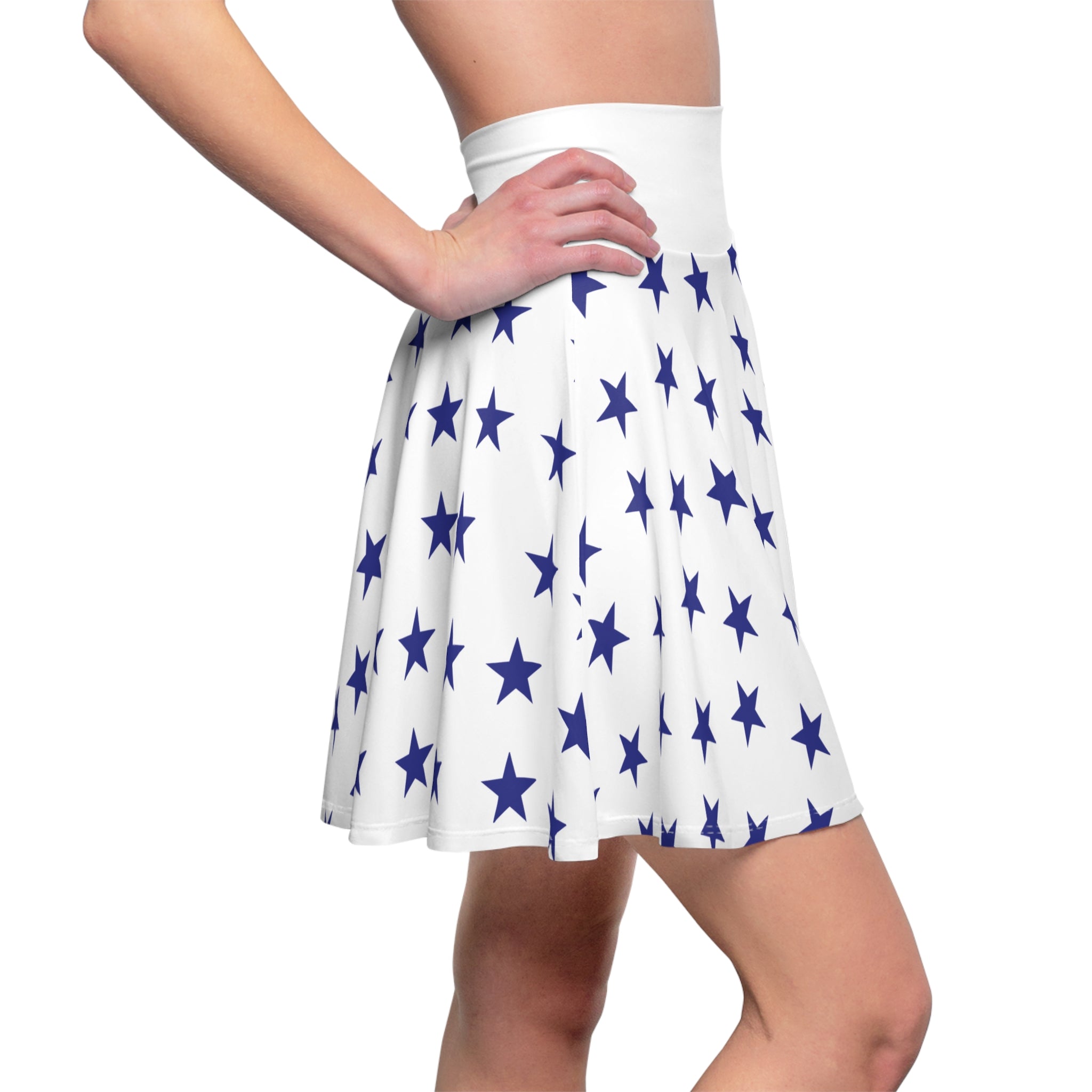 Star Print Skater Skirt — Navy Stars on White, Flared A-Line Casual Skirt