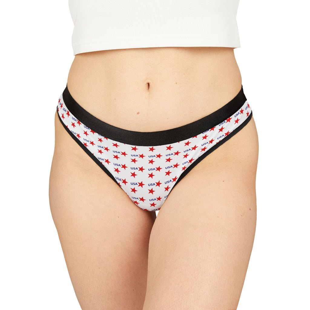 USA Star Print Women's Thong - Patriotic Red & Blue Cotton Blend