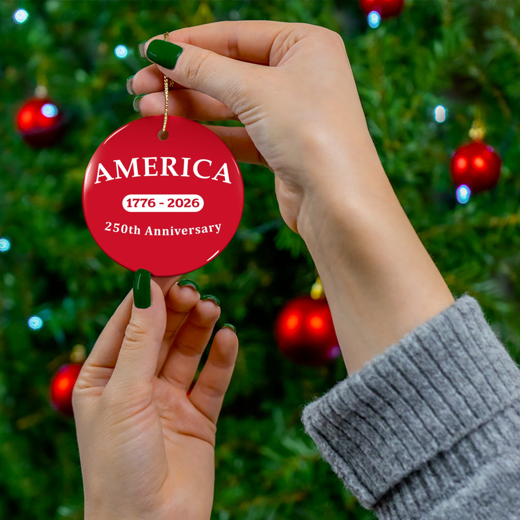 America 1776–2026 250th Anniversary Ceramic Red Star Ornament
