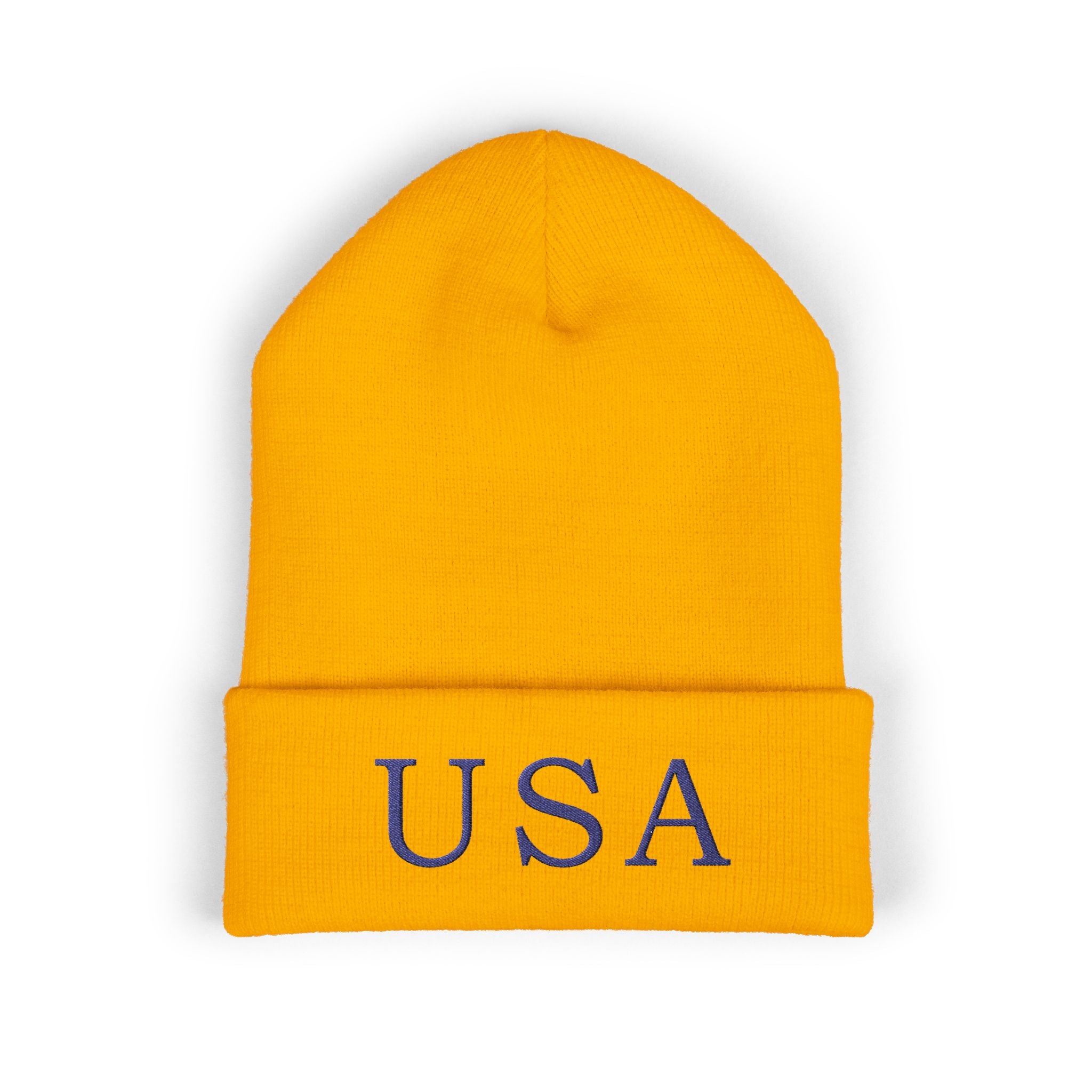 USA Embroidered Light Color Beanie - Classic Cuffed Knit Winter Hat