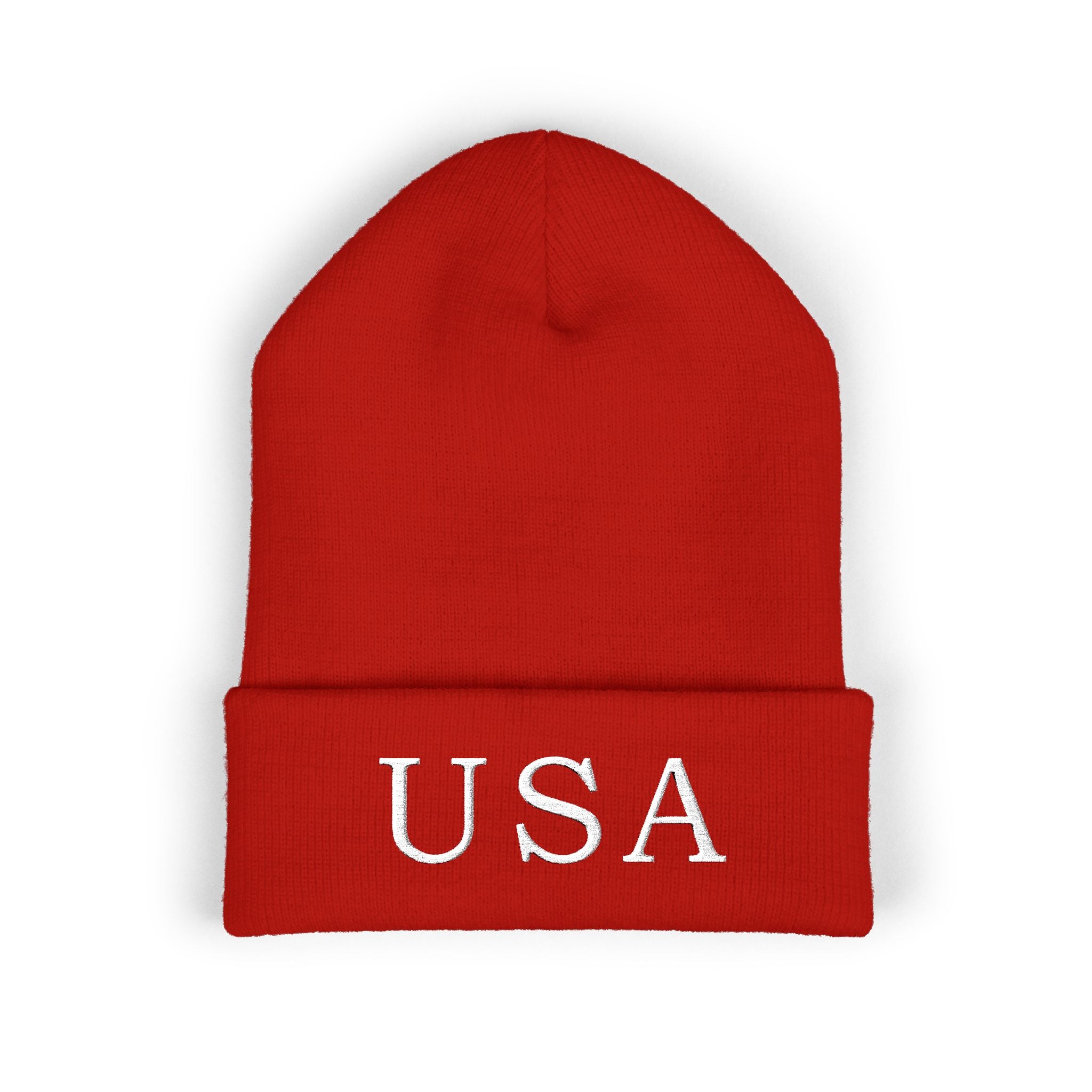 USA Embroidered Dark Color Cuffed Beanie — Patriotic Knit Hat