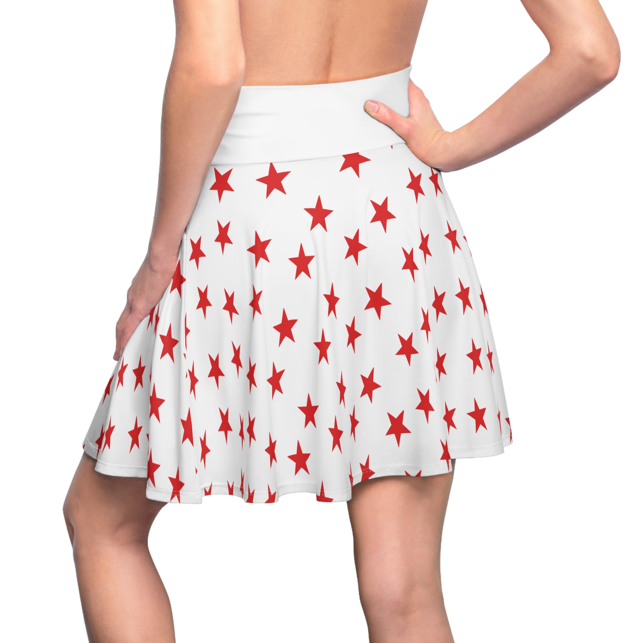 Red Star Print Skater Skirt — Retro Patriotic AOP Women's Mini