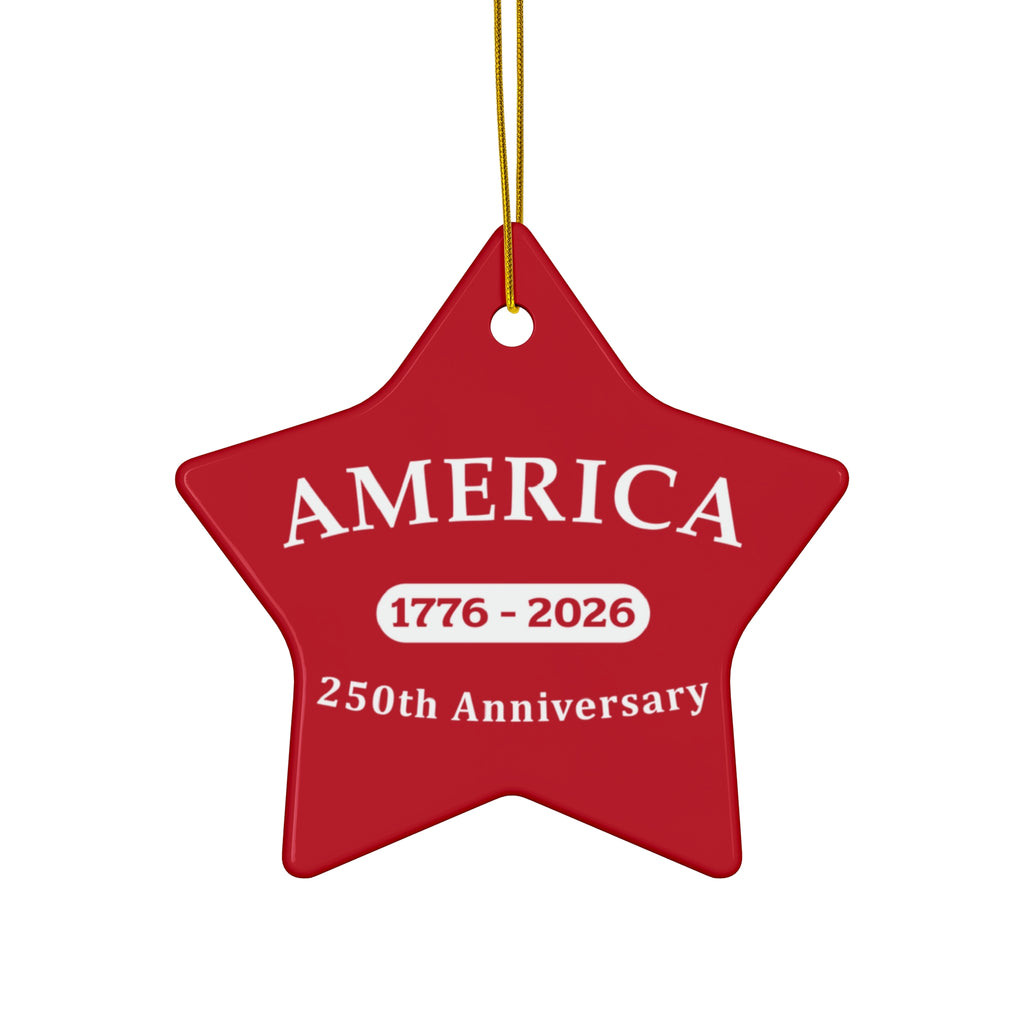 America 1776–2026 250th Anniversary Ceramic Red Star Ornament