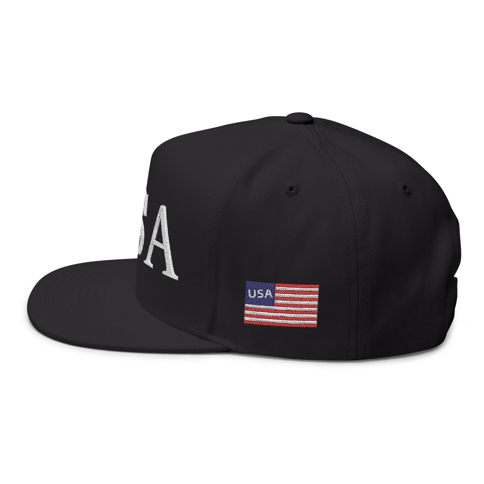 USA Embroidered Dark Color Flat Bill Cap — Patriotic Snapback Hat for 4th of July & Everyday Wear