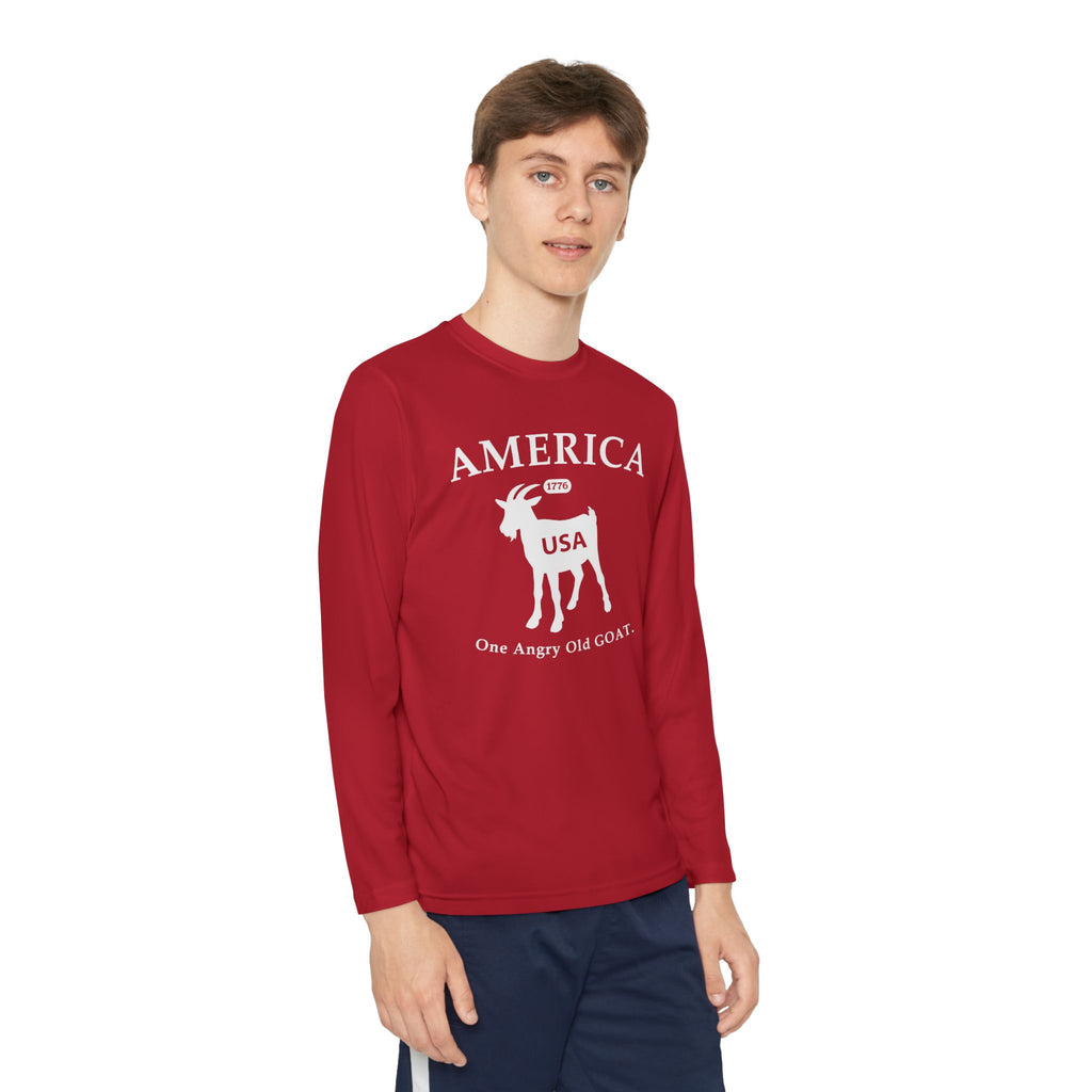 Youth Long Sleeve Tee — 'America USA 205th' Goat Graphic (One Angry Old GOAT)