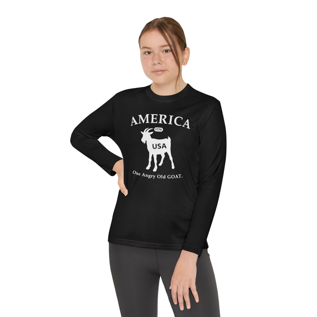 Youth Long Sleeve Tee — 'America USA 205th' Goat Graphic (One Angry Old GOAT)