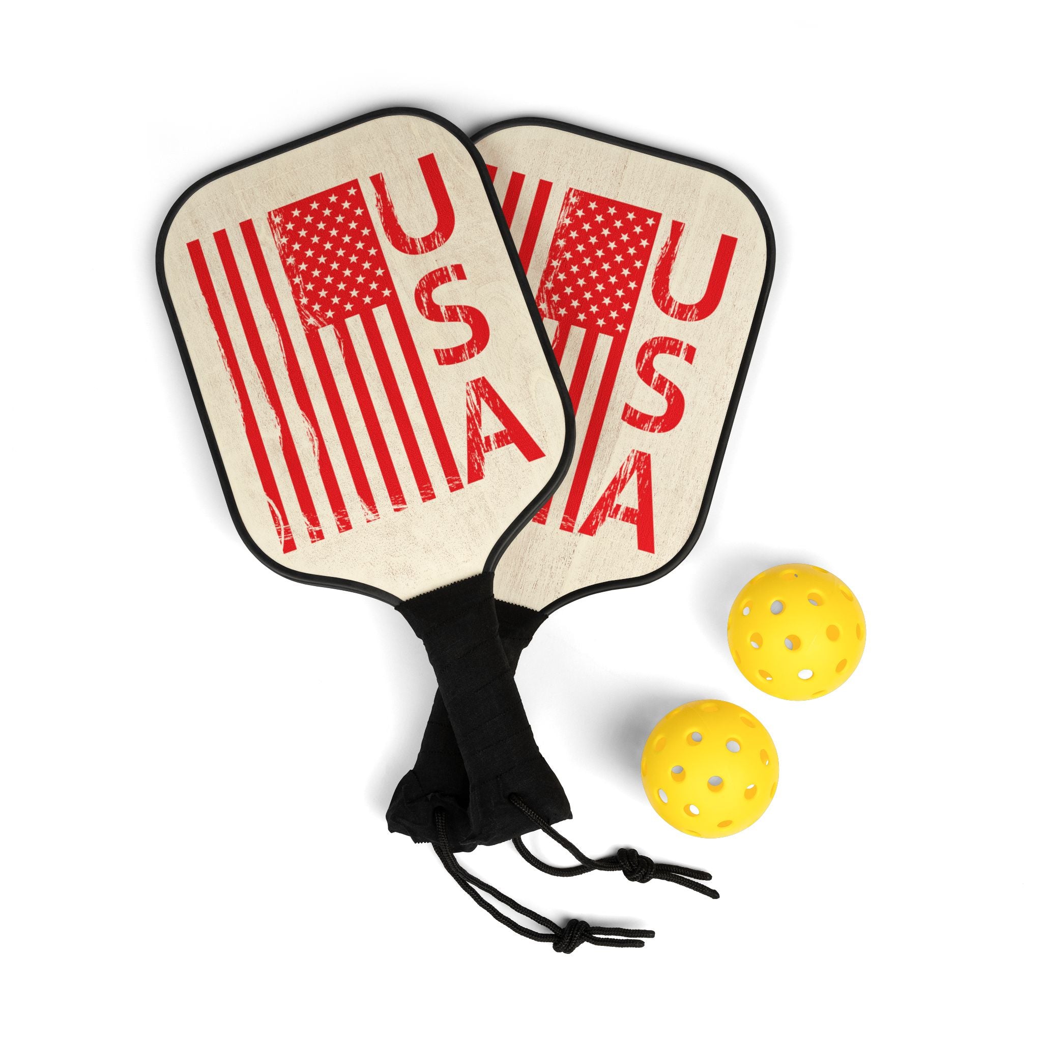 USA Flag Pickleball Paddle Set — Patriotic Pickleball Kit with 2 Paddles & Balls