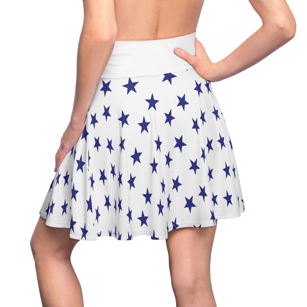 Star Print Skater Skirt — Navy Stars on White, Flared A-Line Casual Skirt