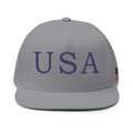 USA Embroidered Flat Bill Cap — Patriotic Snapback Hat with Flag Accent