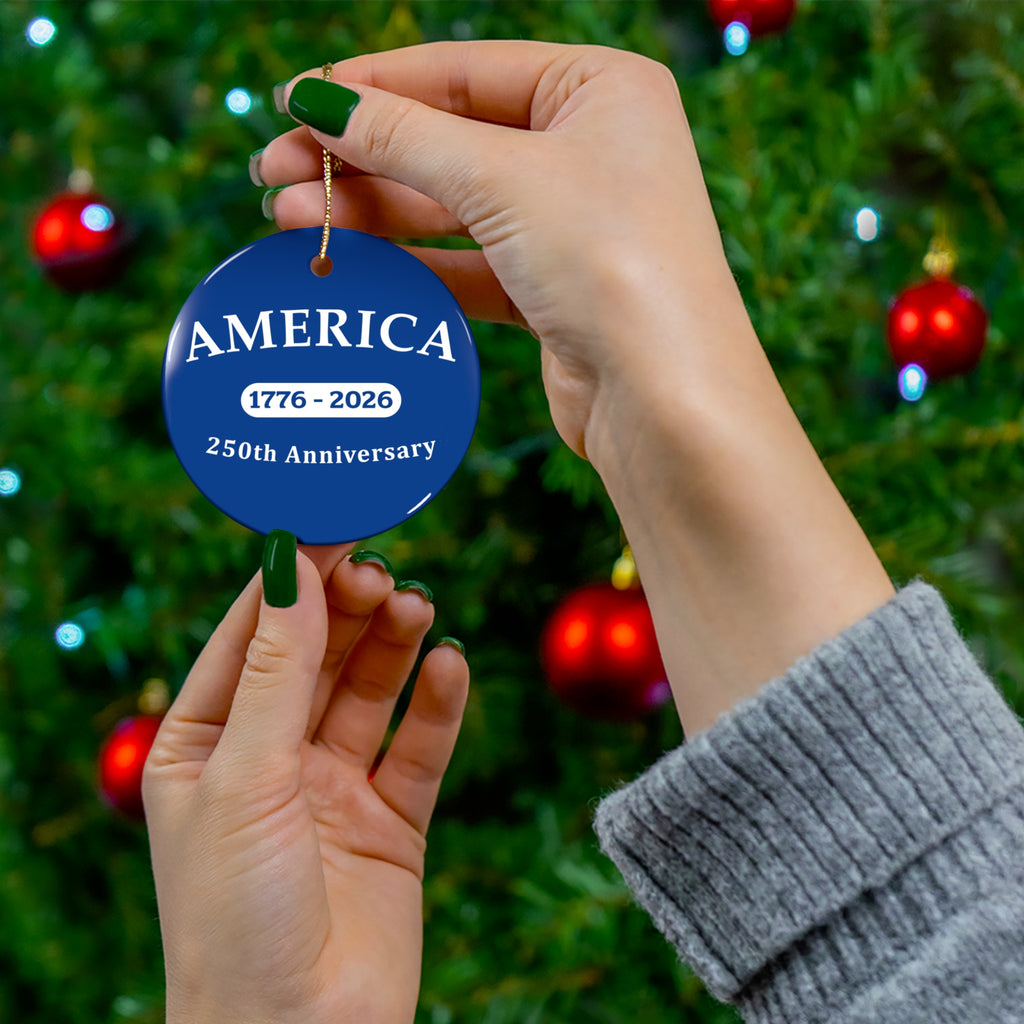 America 1776–2026 250th Anniversary Ceramic Blue Star Ornament