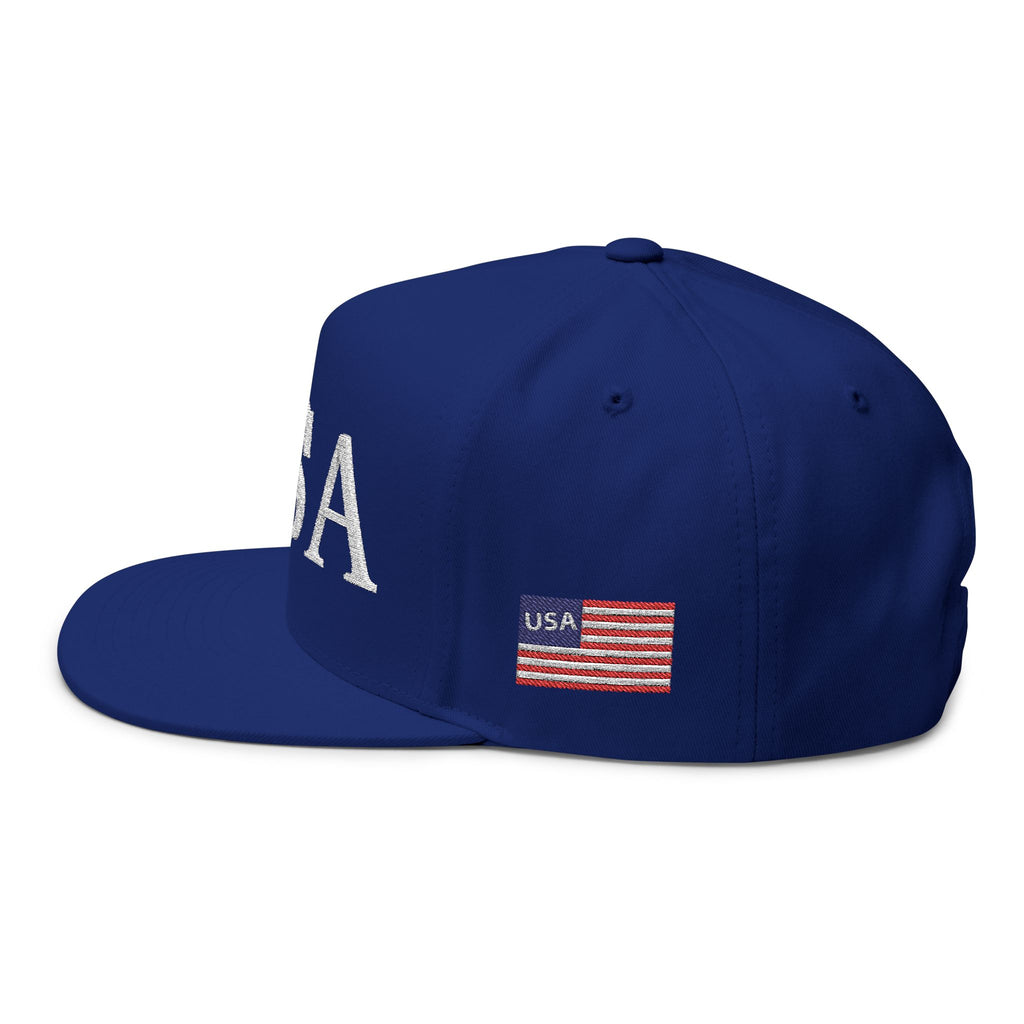 USA Embroidered Dark Color Flat Bill Cap — Patriotic Snapback Hat for 4th of July & Everyday Wear