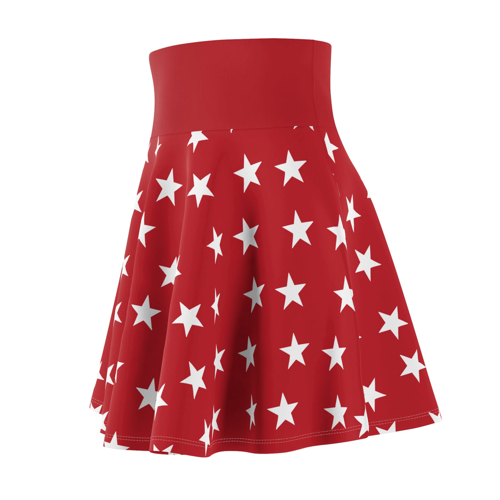 Red Star Skater Skirt — Patriotic White Stars AOP