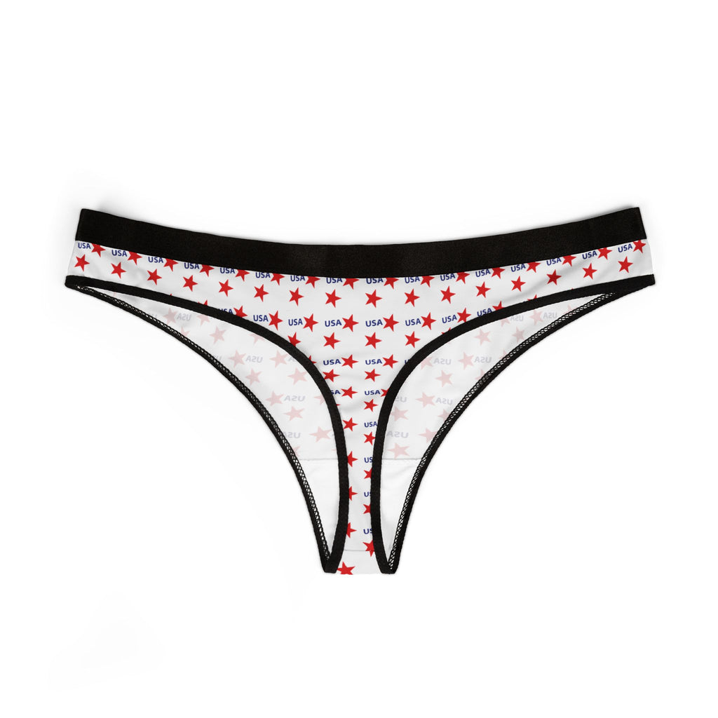 USA Star Print Women's Thong - Patriotic Red & Blue Cotton Blend