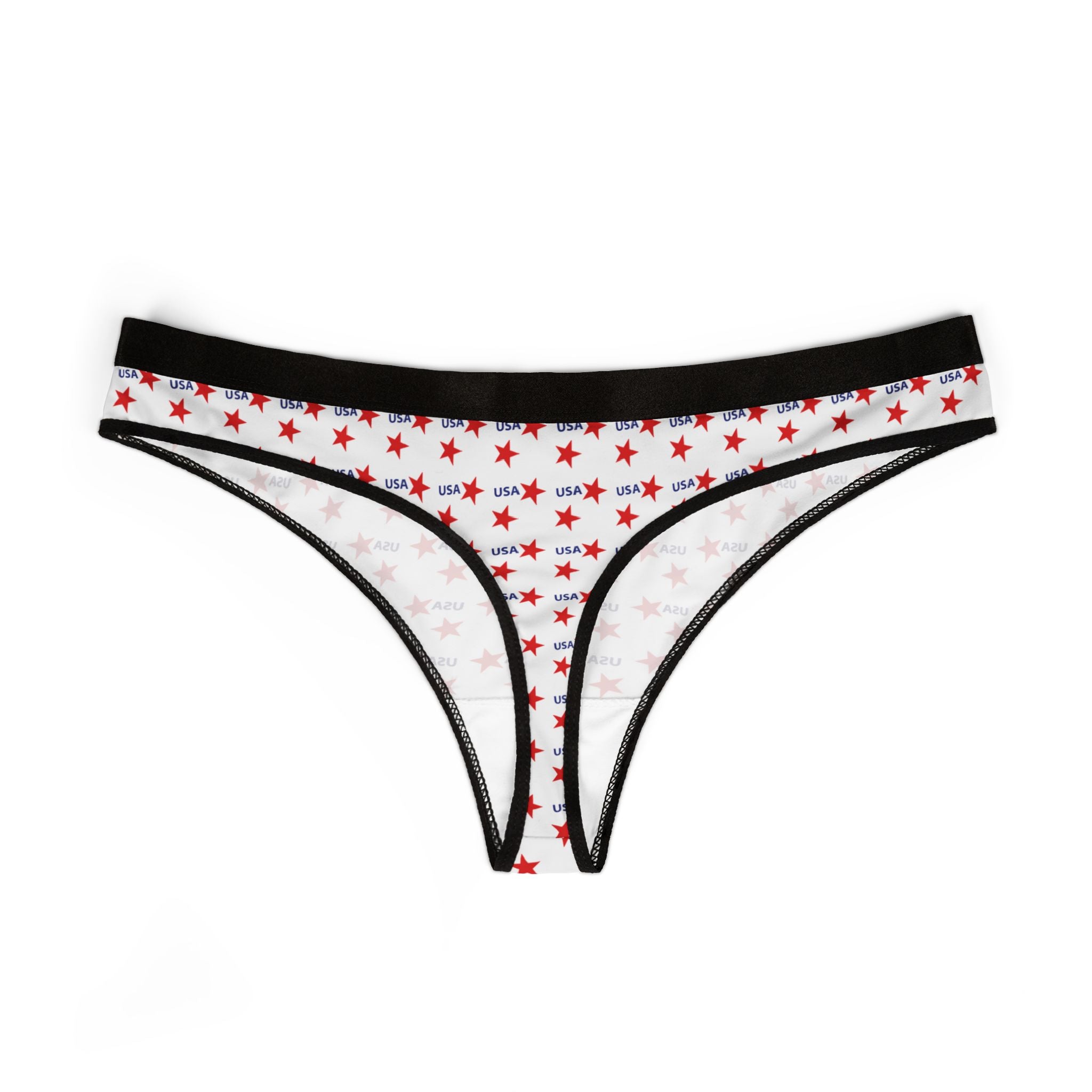 USA Star Print Women's Thong - Patriotic Red & Blue Cotton Blend