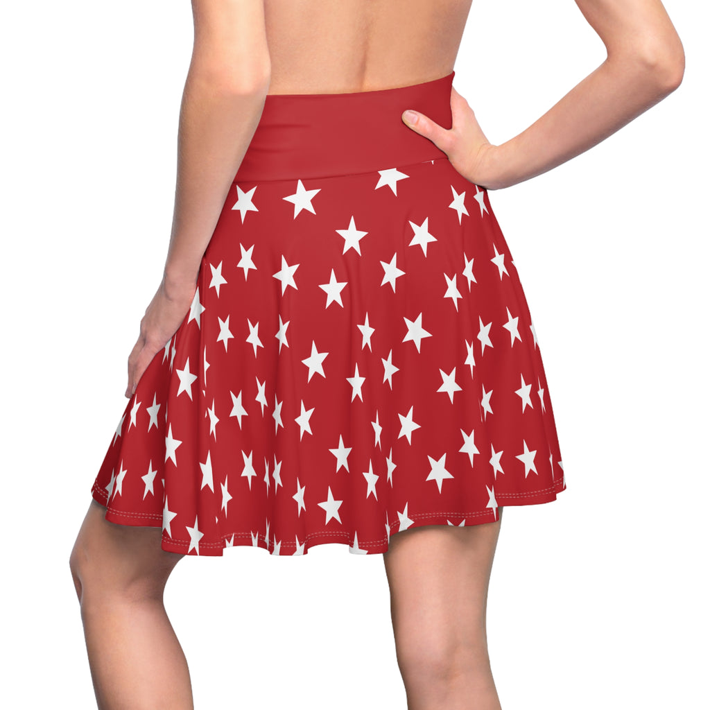 Red Star Skater Skirt — Patriotic White Stars AOP