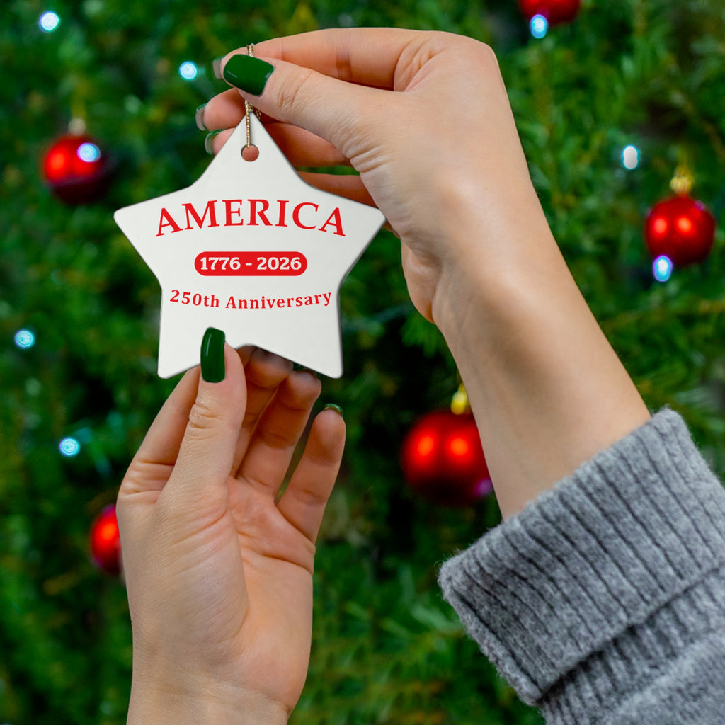 America 1776–2026 250th Anniversary Ceramic White Star Ornament