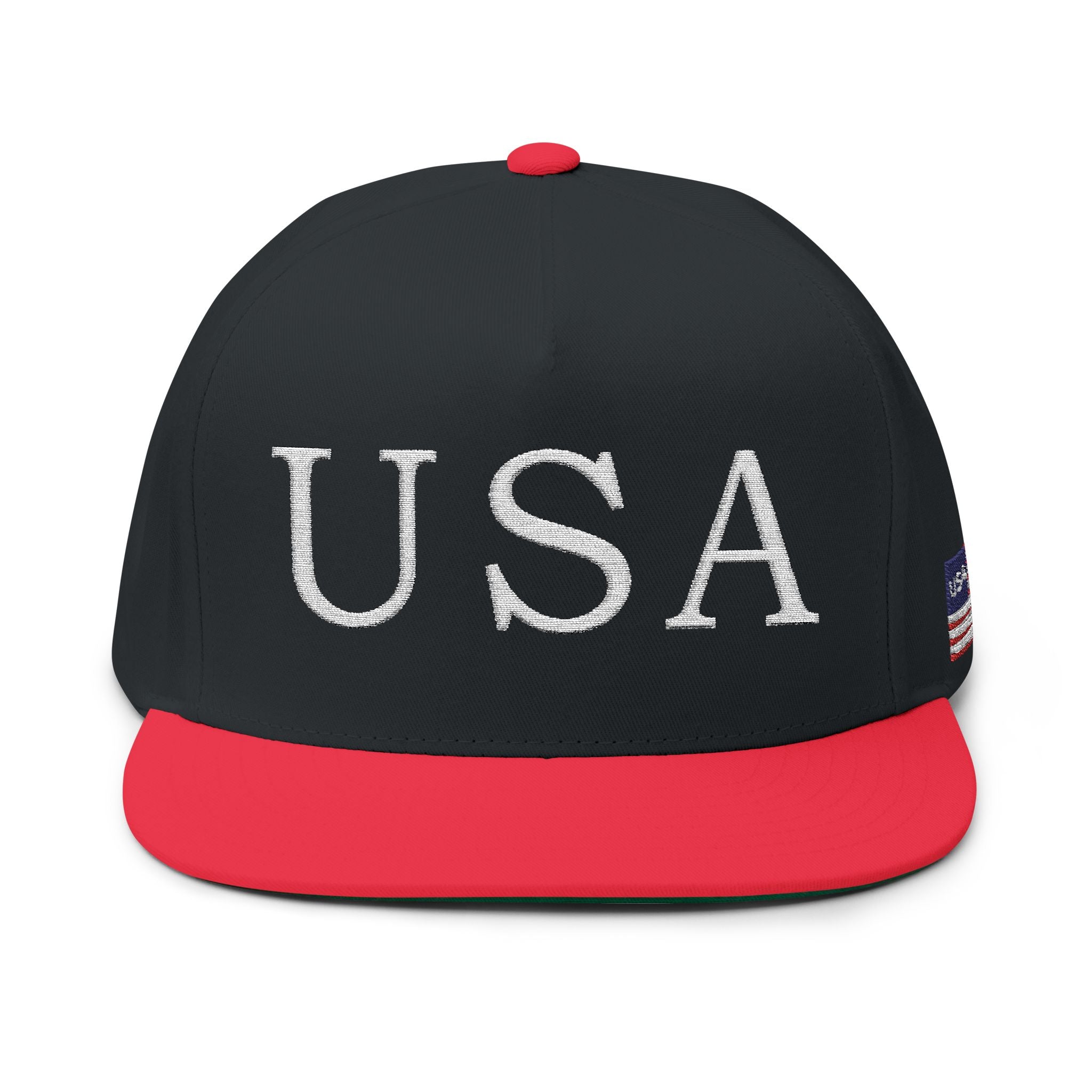 USA Embroidered Dark Color Flat Bill Cap — Patriotic Snapback Hat for 4th of July & Everyday Wear