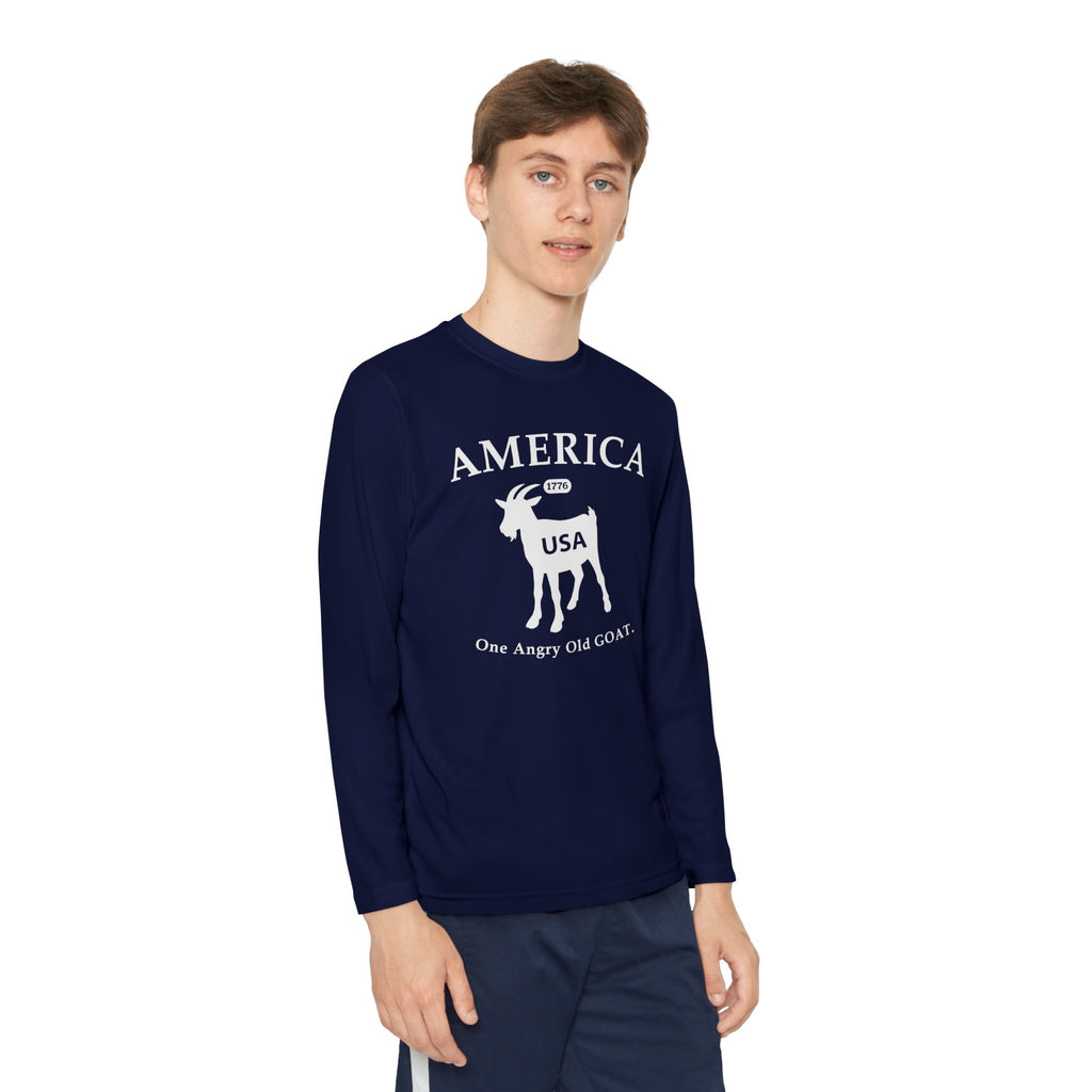 Youth Long Sleeve Tee — 'America USA 205th' Goat Graphic (One Angry Old GOAT)