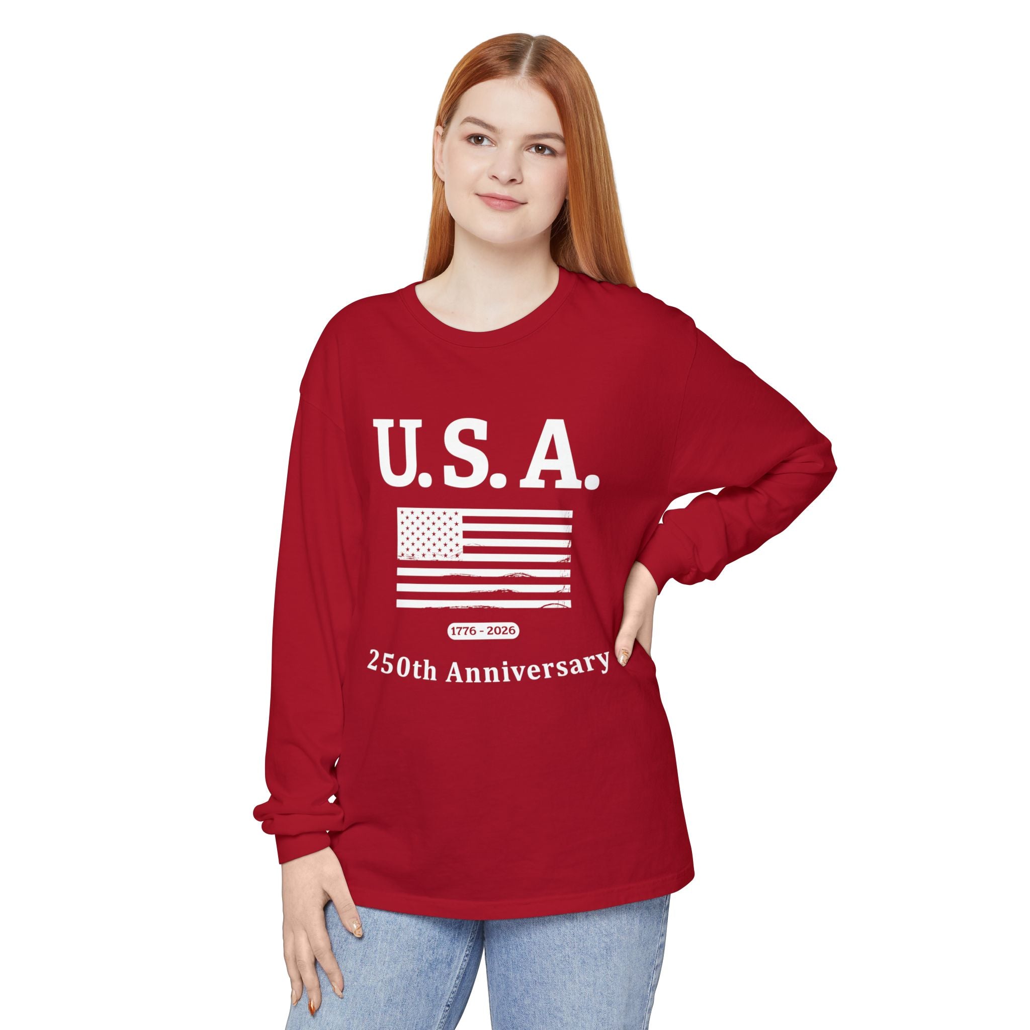U.S.A. 1776-2026 Distressed Flag Long Sleeve T-Shirt