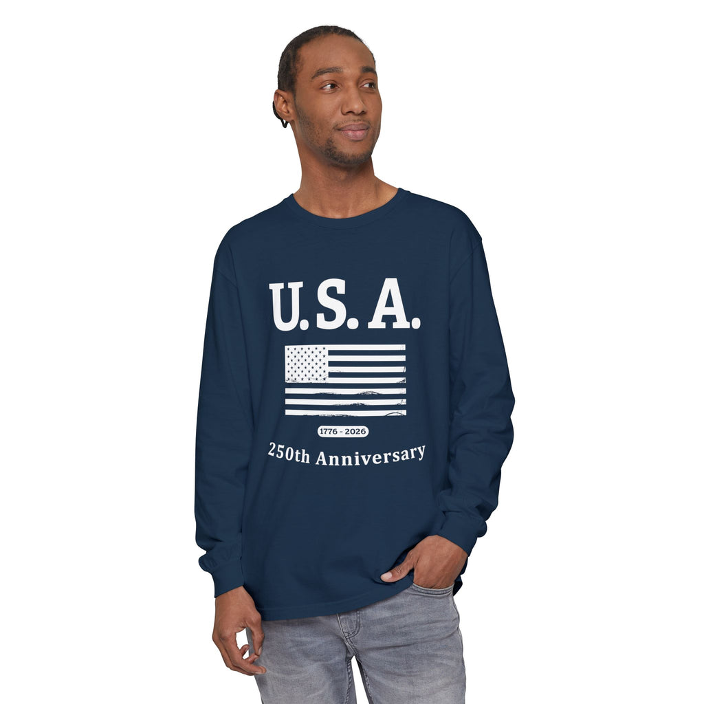 U.S.A. 1776-2026 Distressed Flag Long Sleeve T-Shirt
